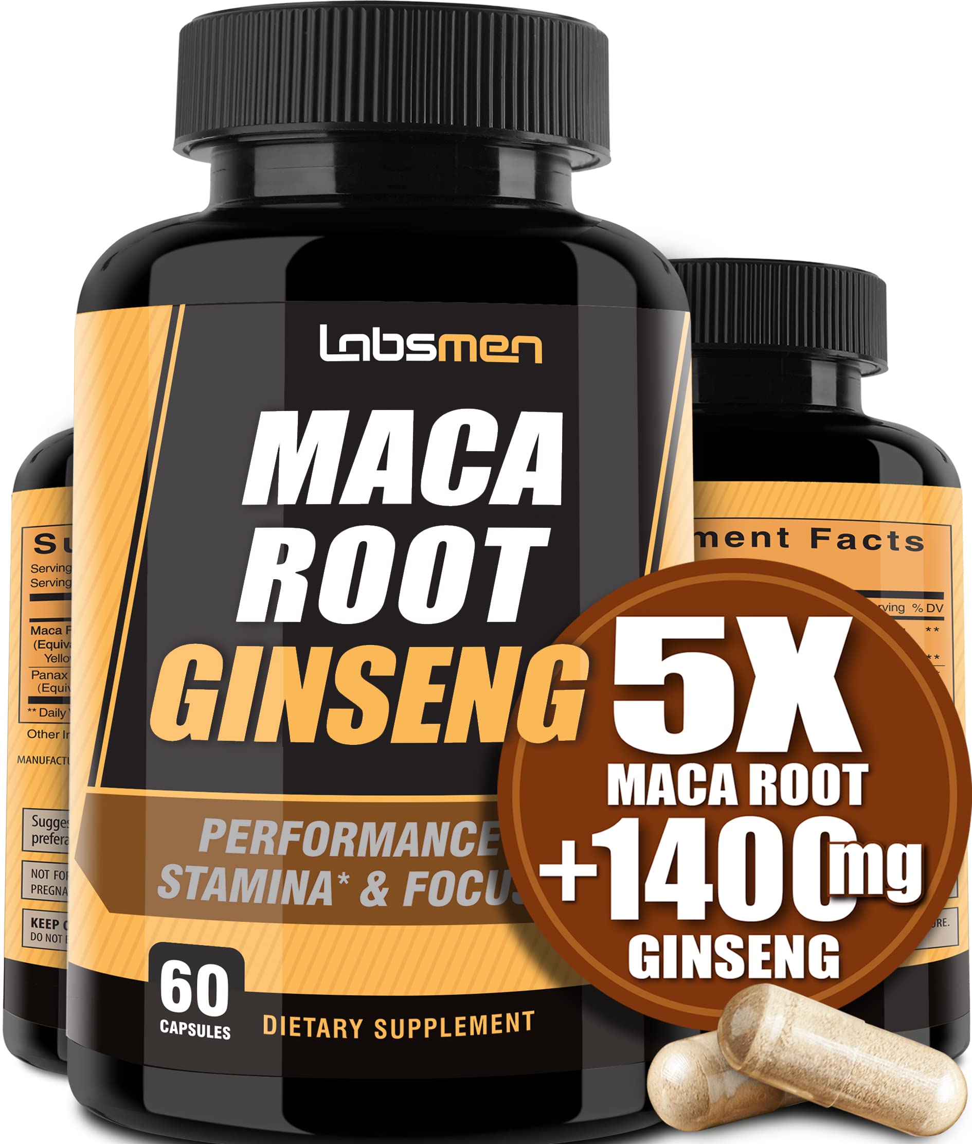 10000mg Maca Root Capsules with Black Maca & 1400mg Korean Red Ginseng Extract - Natural Energy & Reproductive Health Supplement for Men & Women - Supports Libido, Stamina & Vitality - Perfect for Daily Wellness & Fitness Routines (60-Day Supply)