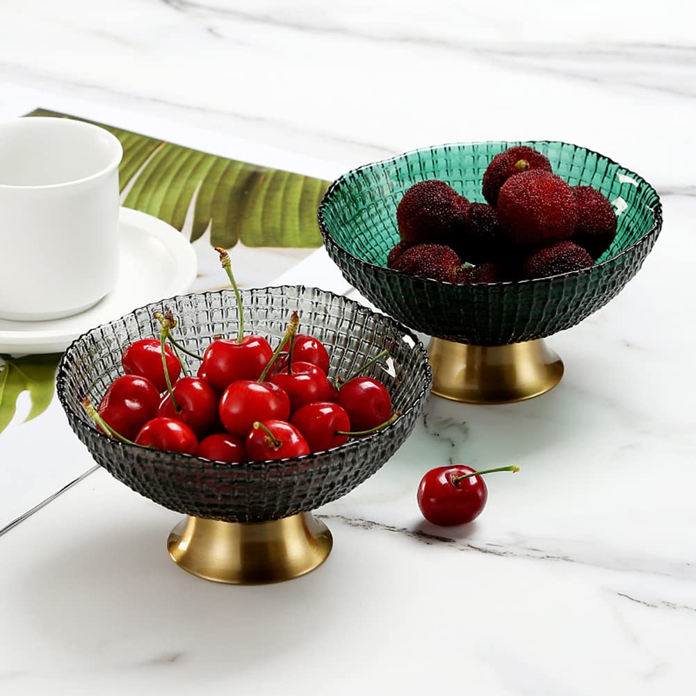 Glass Footed Fruit Bowl - Large Cyan Decorative Serving Bowl for Fruit, Desserts, Snacks - Perfect for Party Kitchen Counter, Dining Table Centerpiece & Home Decor