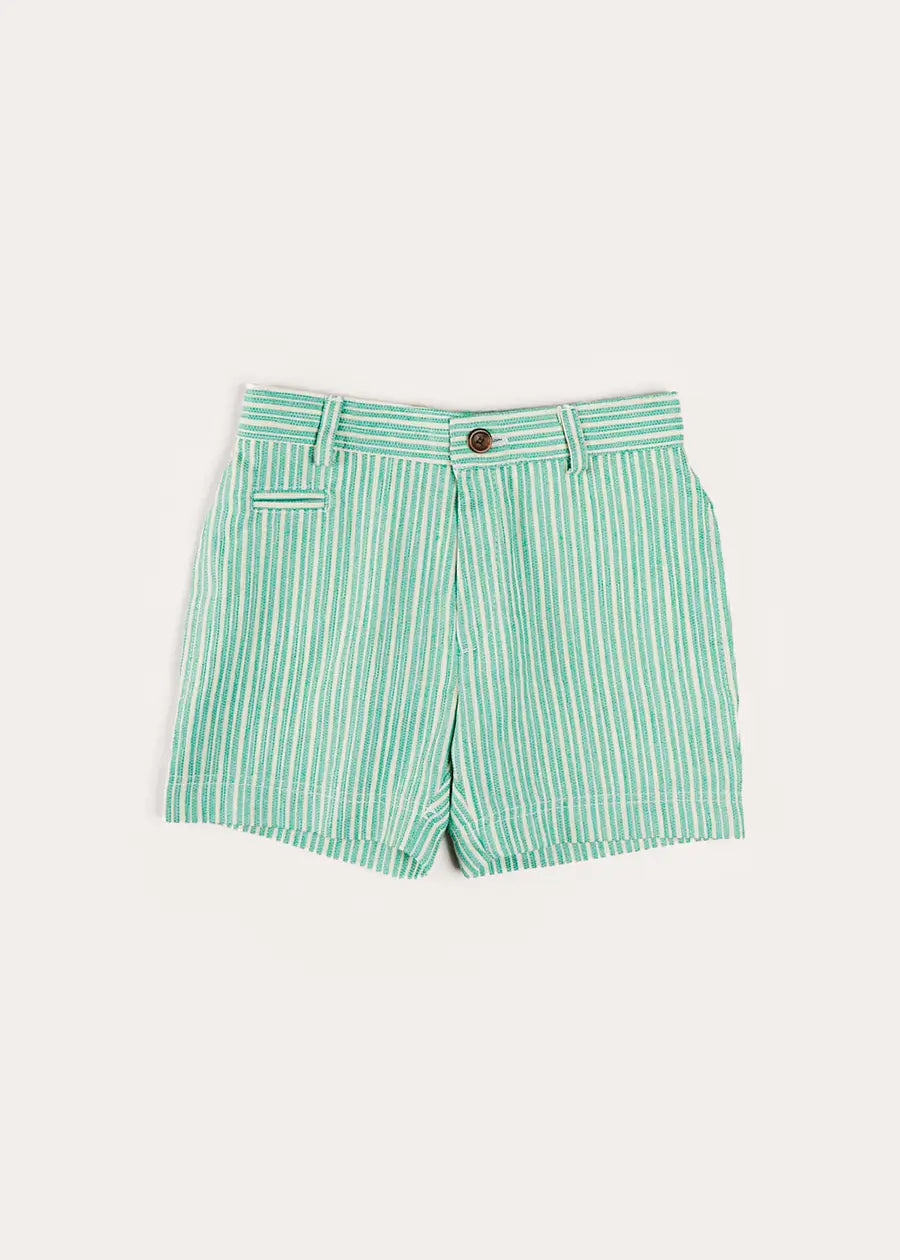 Cheyne Striped Pocket Detail Shorts for Boys & Girls (4-10 Years) - Green | Comfortable & Stylish Kids' Shorts for Summer Play, School & Outdoor Activities