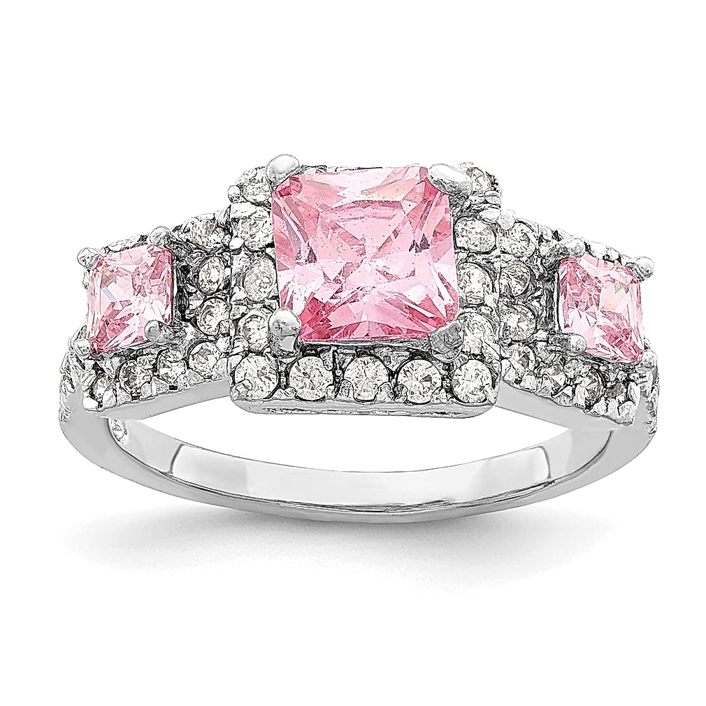 925 Sterling Silver Pink Square Cubic Zirconia CZ Band Ring for Women - Elegant Fine Jewelry Gift for Her, Perfect for Anniversary, Birthday, Valentine's Day & Special Occasions