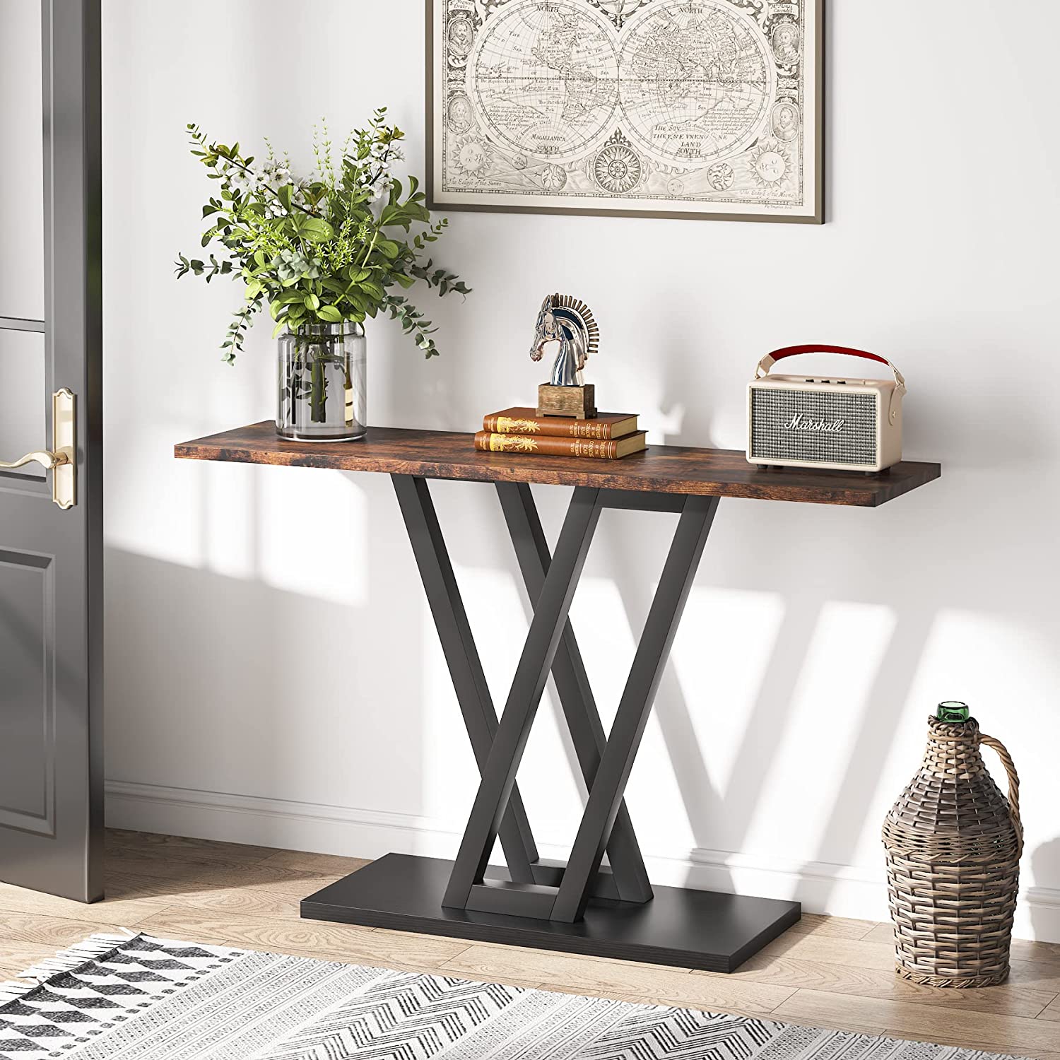 43 Inch Industrial Console Table - Rustic Wood & Metal Entryway Hallway Sofa Table for Living Room, Foyer & Bedroom Decor