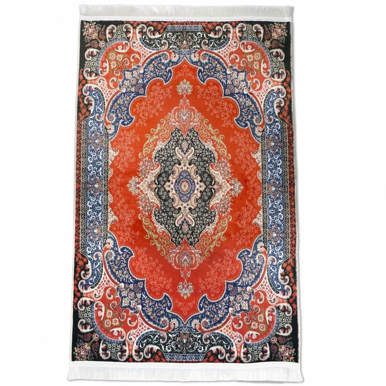 Premium Muslim Prayer Rug - Red & Black Intricate Floral Design Islamic Prayer Mat for Home, Mosque & Travel | Non-Slip & Portable