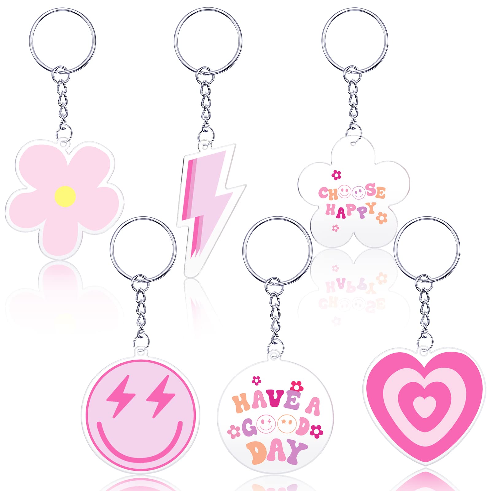 6 Pcs Preppy Smile Keychain Set - Colorful Acrylic Happy Face Keyrings for Women, Cute Aesthetic Purse Charms & Backpack Accessories (6 Unique Designs) - Perfect for Gifts, School Supplies & Everyday Carry