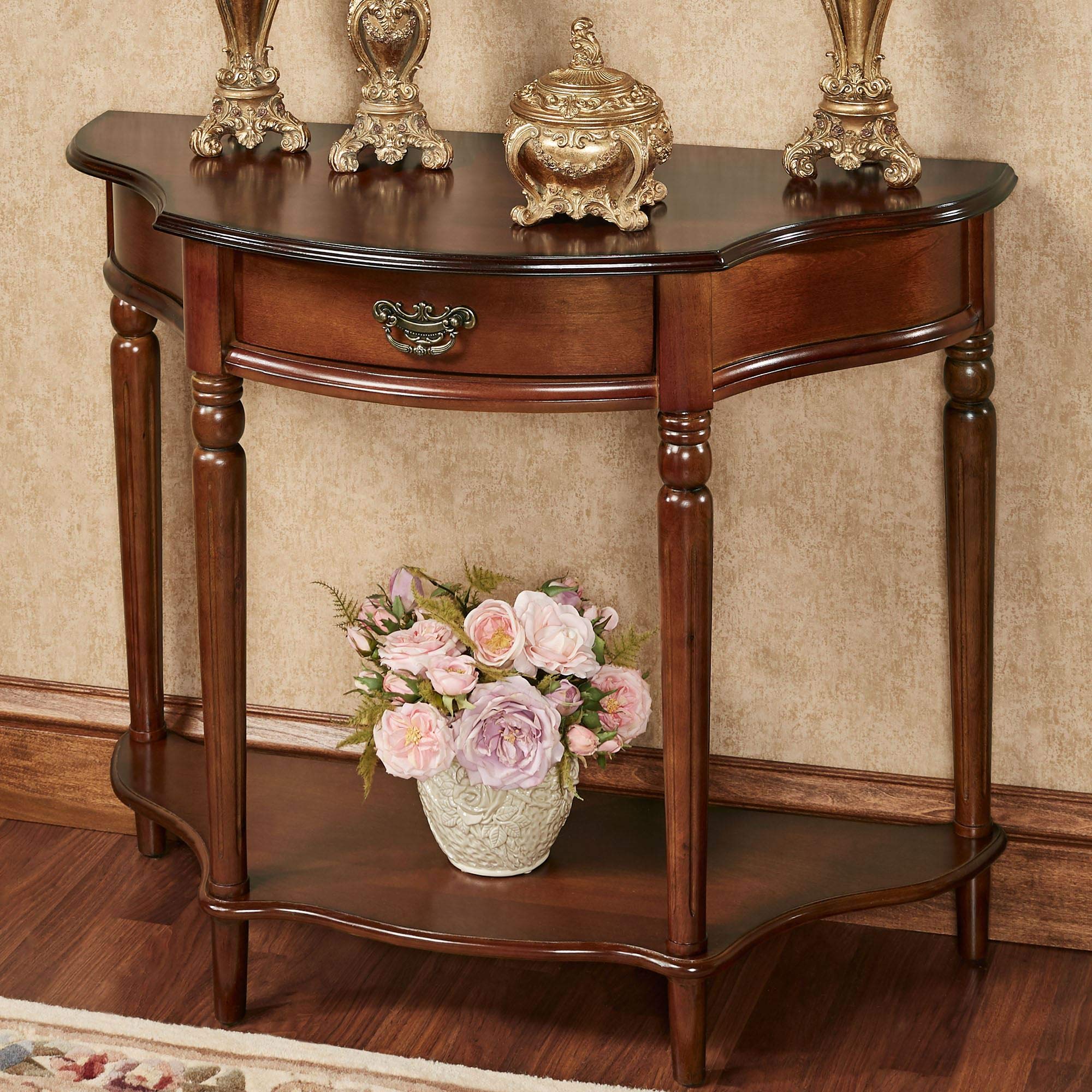Touch of Class Foster Console Table in Regal Walnut - Traditional Half Moon Shaped Entryway Table - Elegant Hallway & Living Room Display Furniture - Perfect for Foyers, Corridors & Home Decor