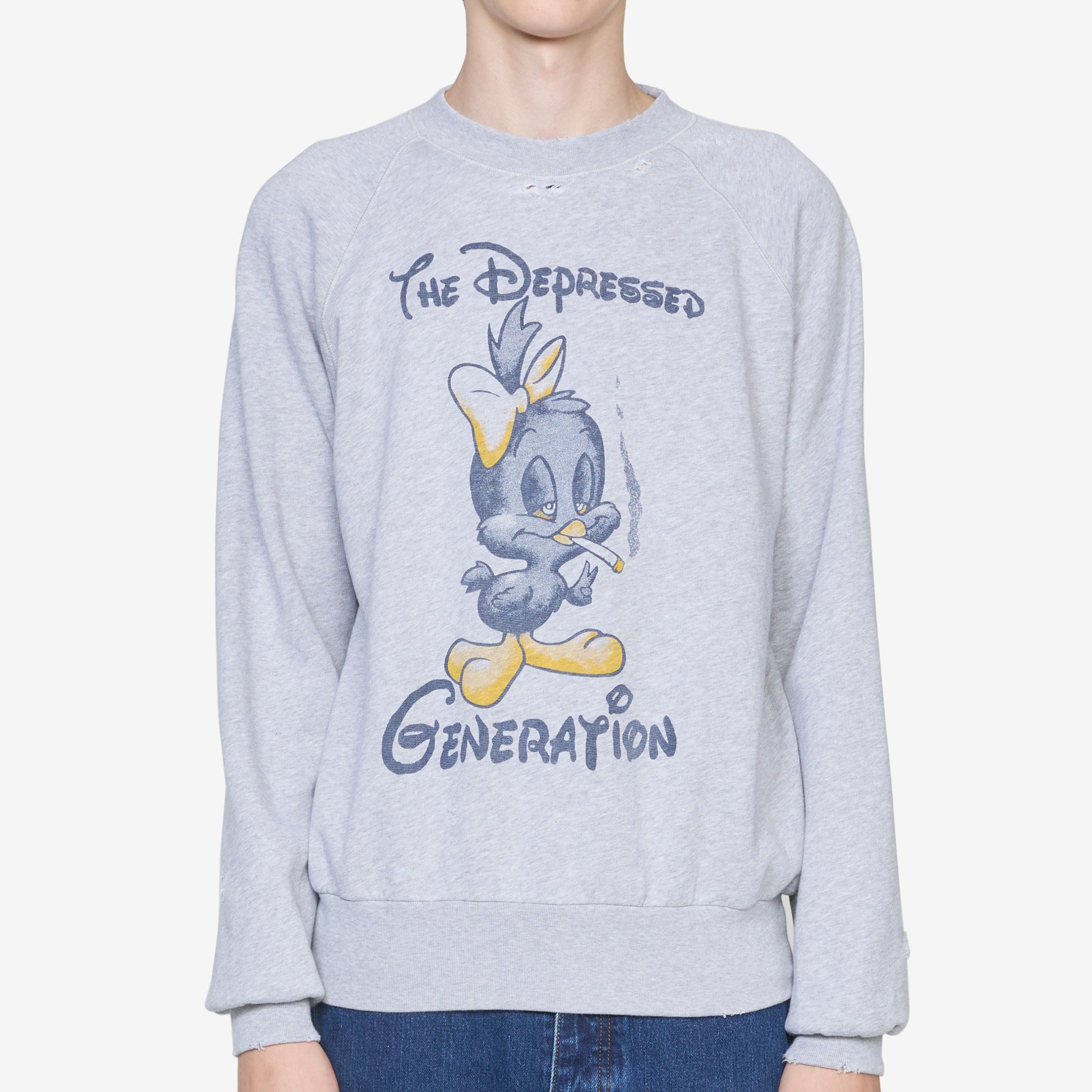 Destroyed Weedie Pie Raglan Sweat Light Grey Marl - Oversized Distressed Sweatshirt for Women | Casual Streetwear, Loungewear & Fall Fashion