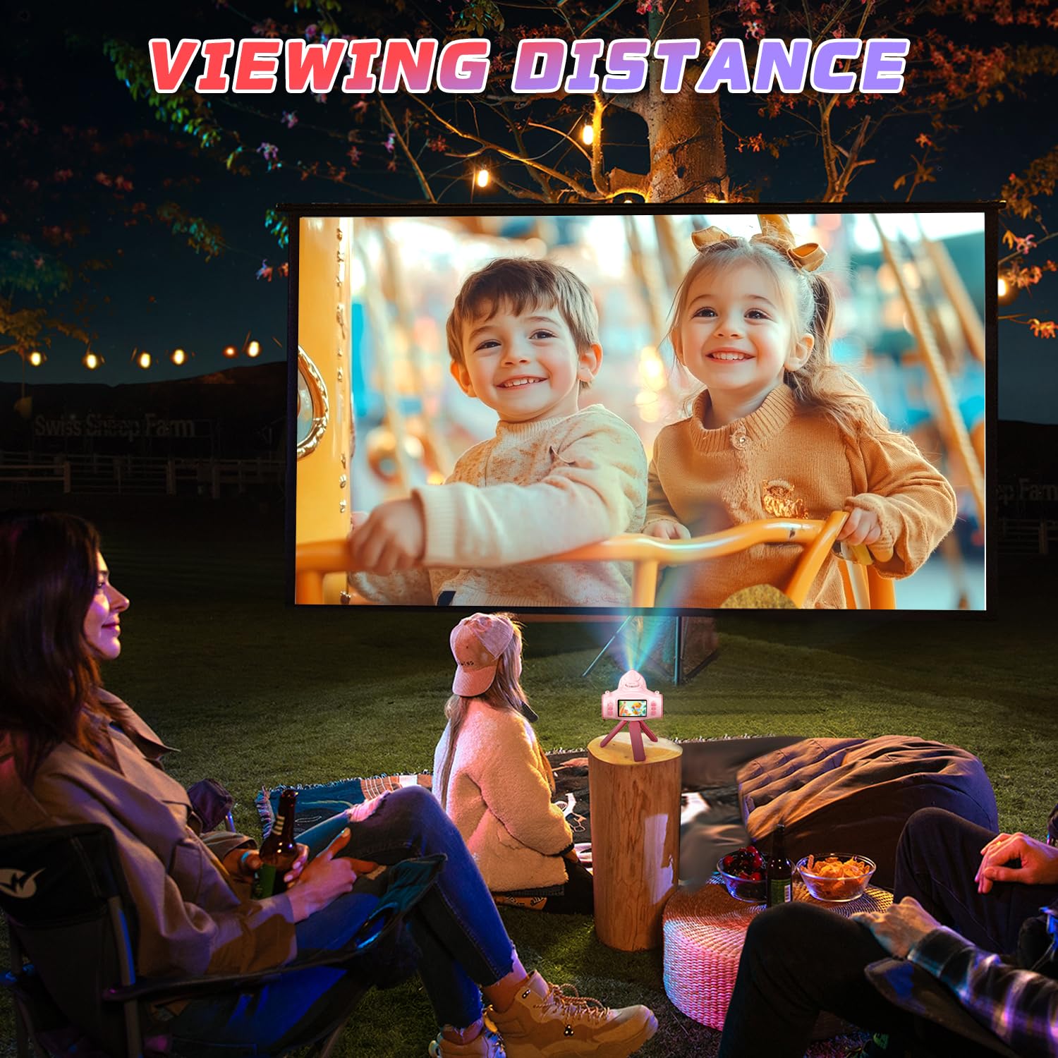 **Kids Camera with Projector - 1080P HD Big Screen Selfie Camera with Tripod, 32GB Memory, Perfect Birthday Gift for Boys & Girls Ages 6-12 (Pink) - Great for Travel, Parties & Creative Play**