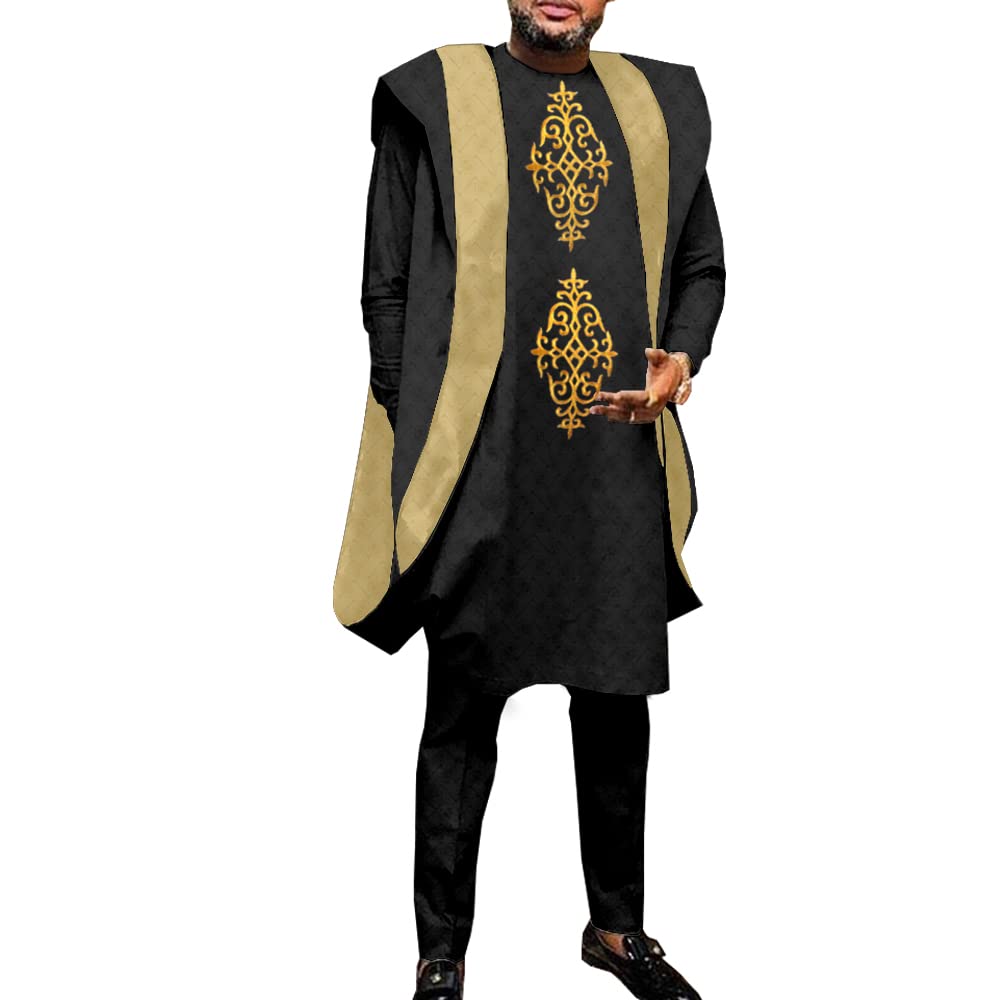 Stylish African Agbada 3-Piece Suit for Men - Ankara Print Robe, Shirt & Pants Set | Traditional Wedding Attire & Evening Party Outfits | Perfect for Cultural Events, Festivals & Special Occasions