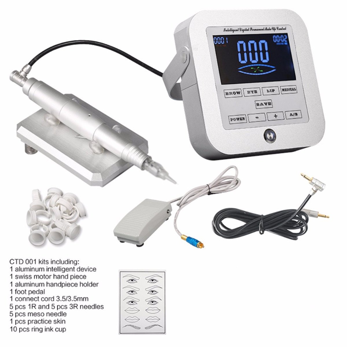 Professional Aluminum Digital Tattoo Machine Kit - Adjustable Speed Permanent Makeup Device with 4 Modes (Lip/Brow/Eye/Medical) & Dual Channel Output | Ideal for Tattoo Artists, Beauty Salons & Permanent Cosmetics Professionals