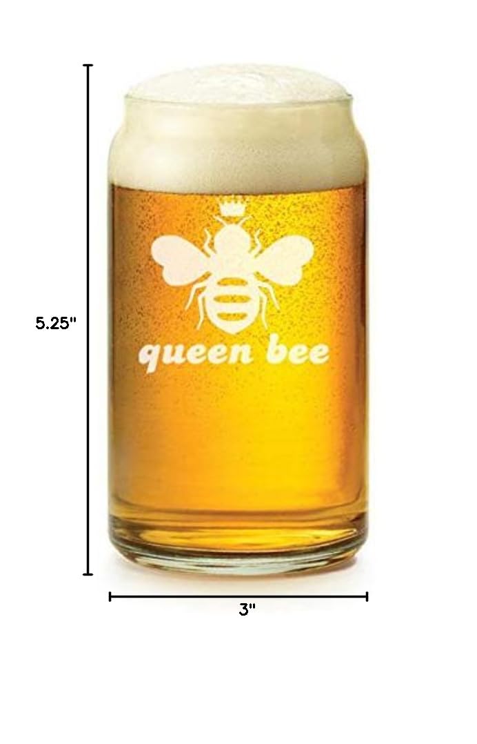 16 oz Beer Can Glass with Queen Bee Design - Perfect for Home Bars, Parties, and Gifts - Durable & Stylish Drinking Glass for Beer, Cocktails, and Beverages