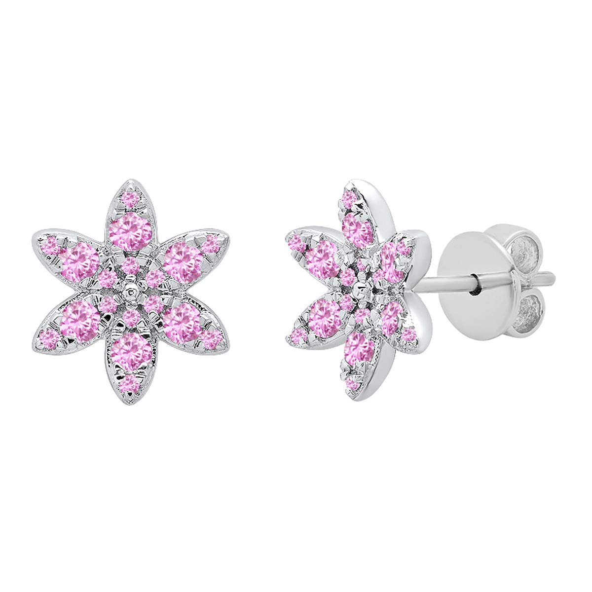 Dazzlingrock Collection 14K Solid White Gold Round Gemstone Flower Stud Earrings for Women - Perfect for Weddings, Parties & Everyday Elegance