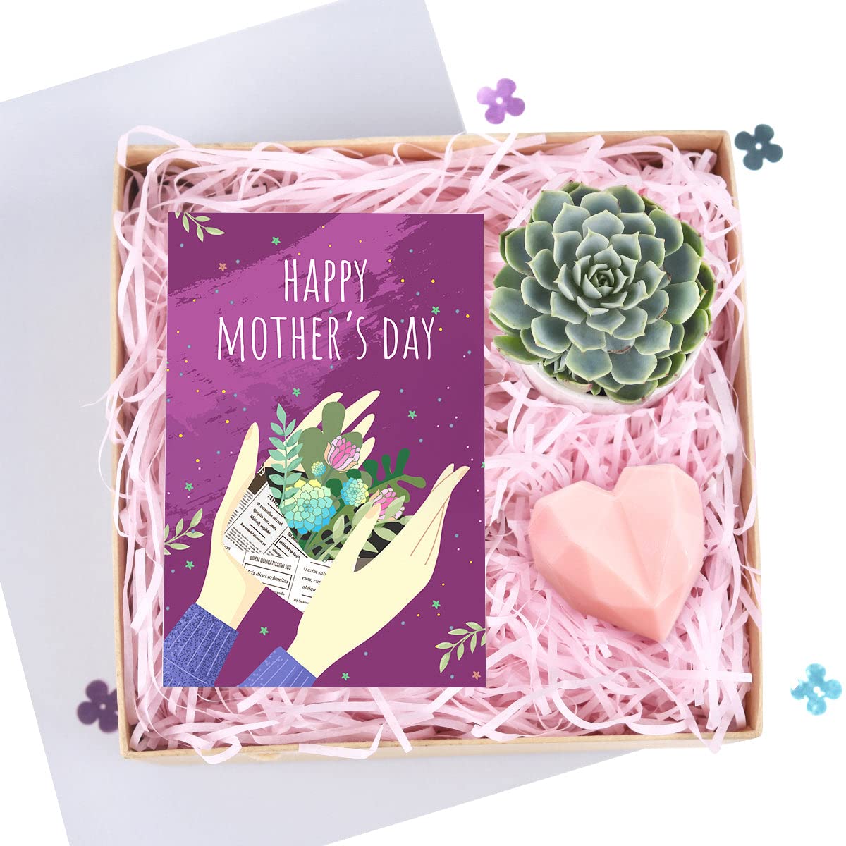 Mother's Day Gift Box - Heart-Shaped Soap & Rosette Succulent with Greeting Card - Thoughtful Thank You Present for Mom - Perfect Surprise Gift for Mother's Day - Ideal for Birthdays, Anniversaries & Special Occasions