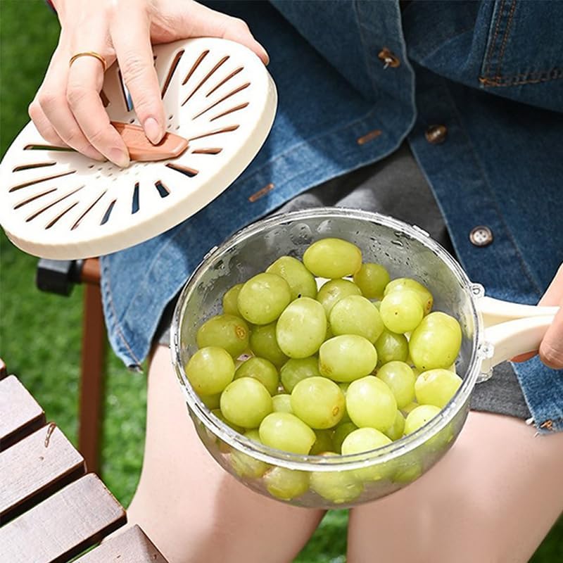Multifunctional Fruit and Vegetable Washing Bowl with Lid and Strainer - 3-in-1 Drainer, Washer & Spinner for Fresh Produce (Brown, 1PC) - Perfect for Kitchen, Camping & Healthy Meal Prep
