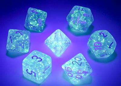 Borealis Polyhedral Sky Blue & White Luminary 7-Piece Dice Set - Perfect for Dungeons & Dragons, RPG Games, and Tabletop Adventures