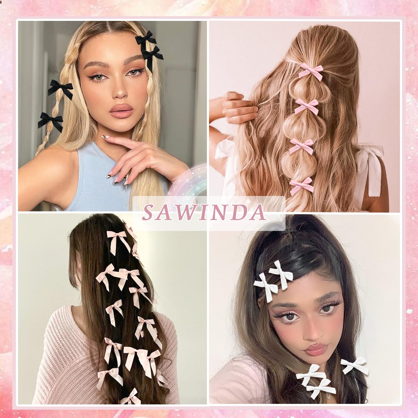 30PCS Pink Satin Bow Hair Clips for Women & Girls - Non-Slip Mini Hair Barrettes, Cute Hair Accessories for School, Parties, Weddings & Daily Styling