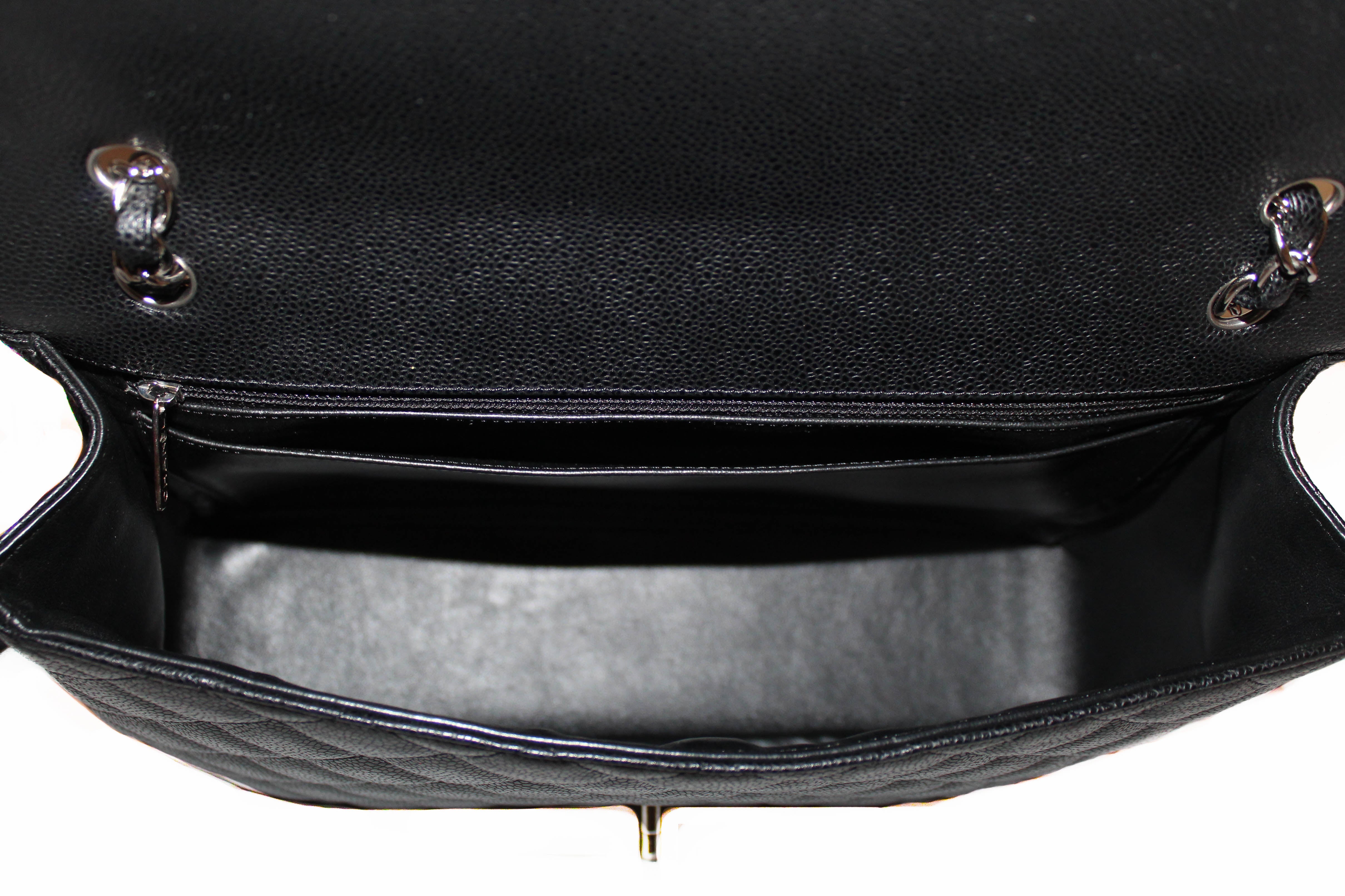 Authentic Chanel Classic Black Single Flap Caviar Leather Maxi Chain Shoulder Bag for Women | Luxury Designer Handbag for Evening Parties, Weddings & Special Occasions