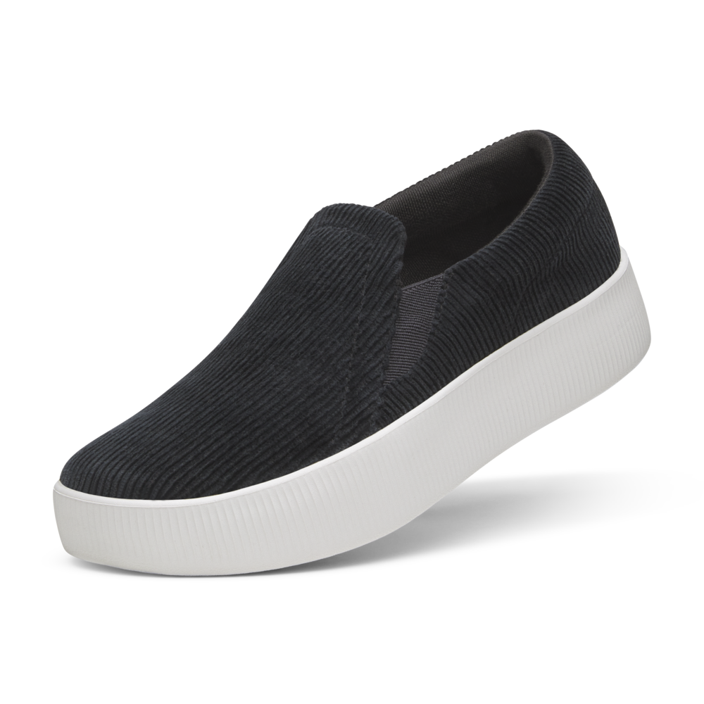 Women's Corduroy Lounger Lift Shoes - Natural Black with Blizzard Sole - Comfortable Slip-On for Casual Wear, Home & Outdoor Use