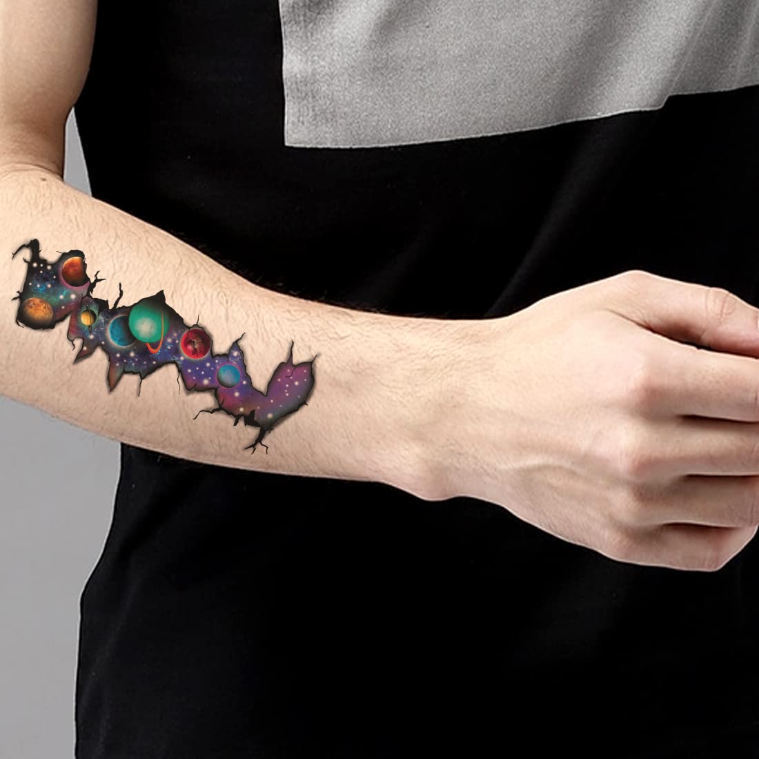 Galaxy Planet Star Temporary Tattoo - Waterproof Fake Body Art for Men & Women - Perfect for Parties, Festivals, and Cosplay