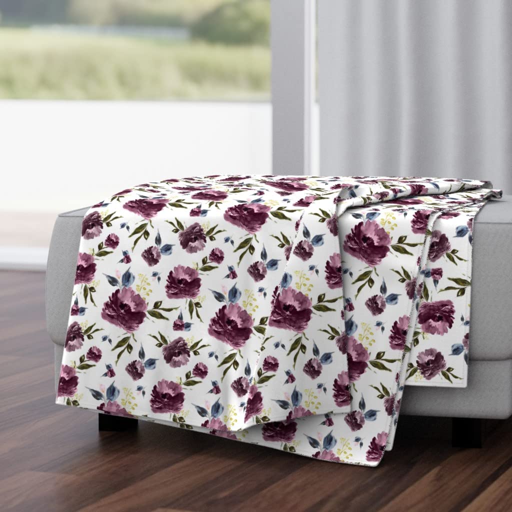 Soft Spoonflower Plush Minky Throw Blanket 50x70 Inches - Amaranda Blooms Floral Purple Winter Plum Boho Print Blanket | Cozy Bed, Couch & Home Decor for Fall & Winter Seasons