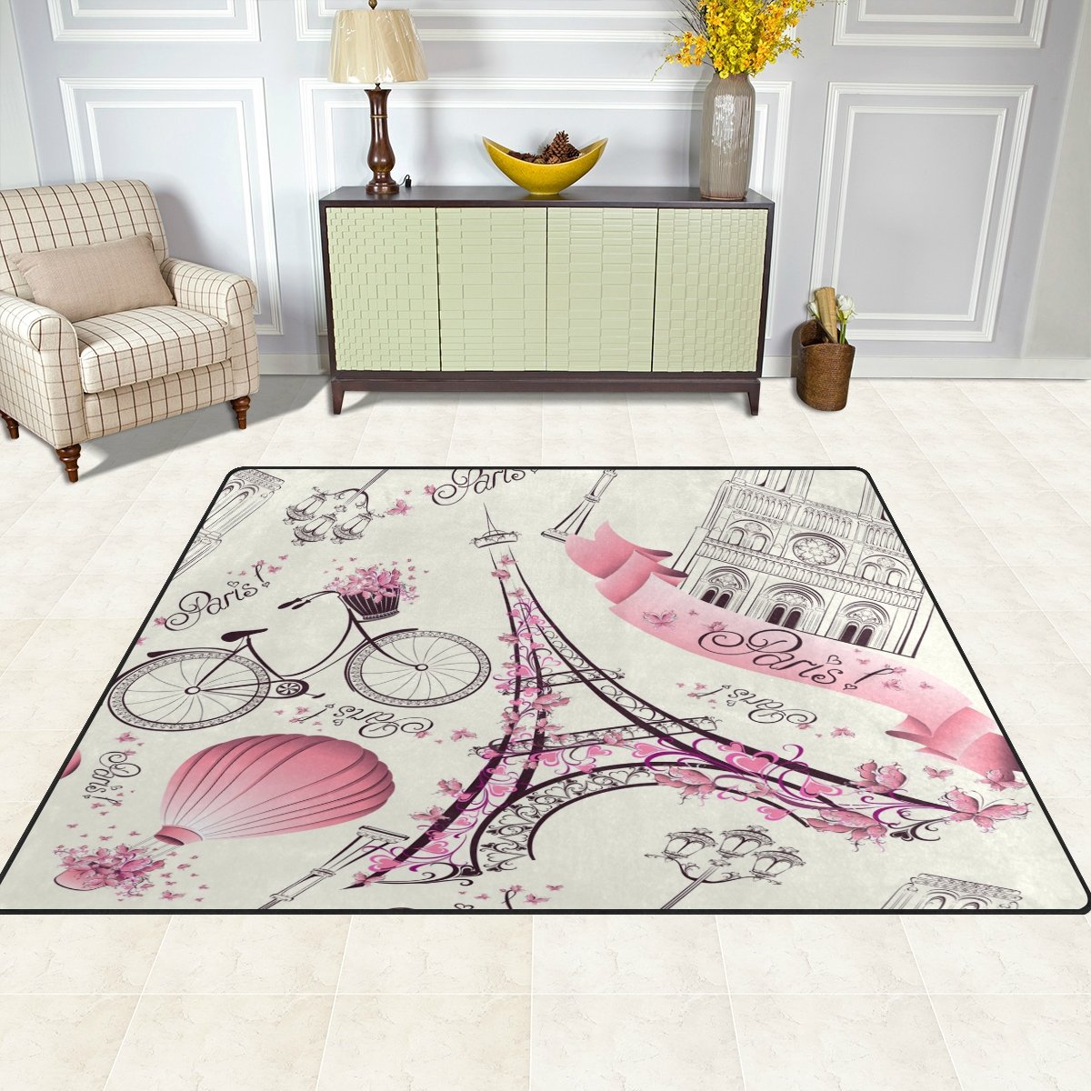 ALAZA Paris Eiffel Tower Cityscape Area Rug - 5'3