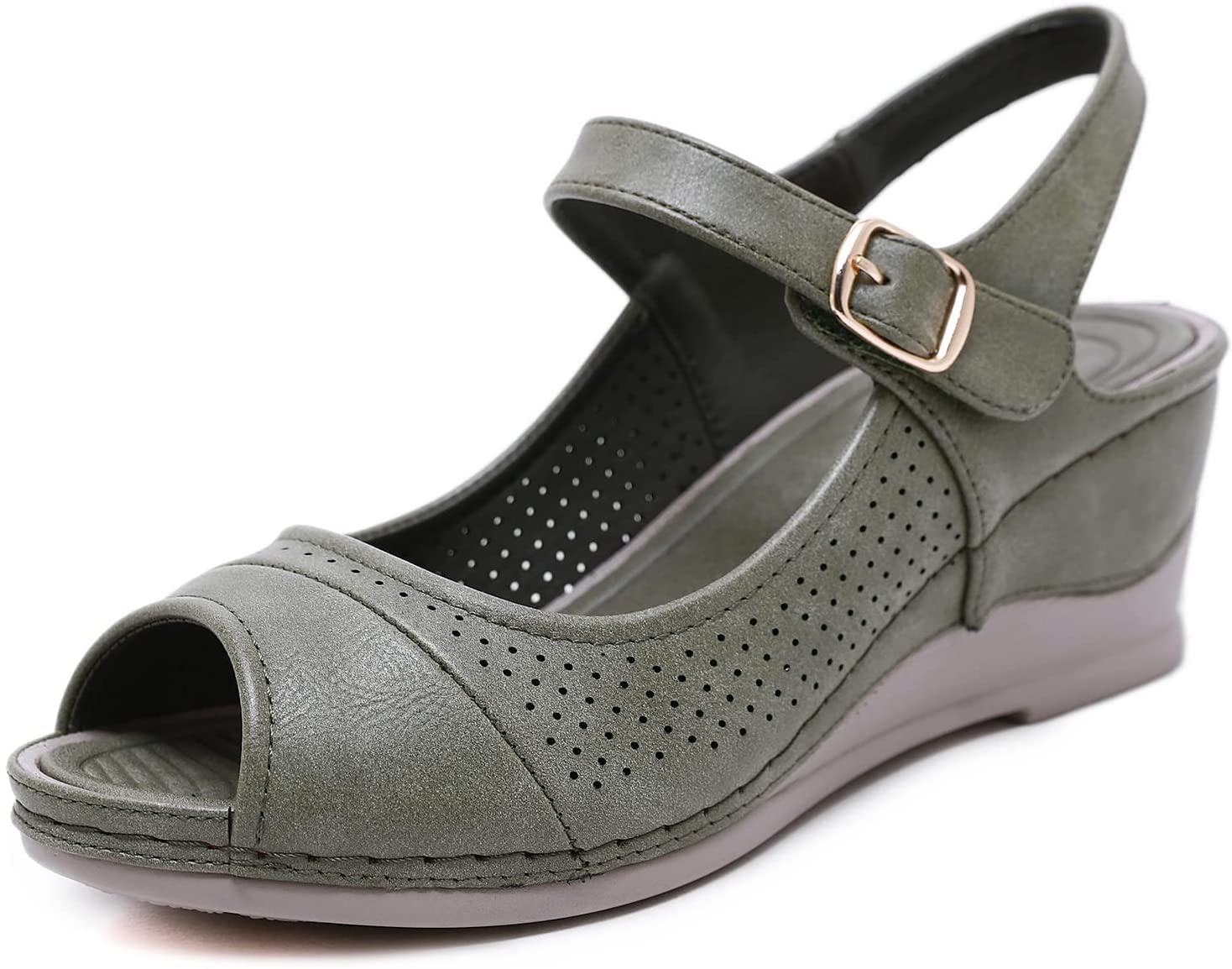 Corsehild Women's Open Toe Wedge Sandals - Summer Slingback Platform Sandals with Ankle Strap, Espadrille Dress Shoes for Women (Green, Size 39 EU) - Perfect for Beach Vacations, Weddings & Casual Outings