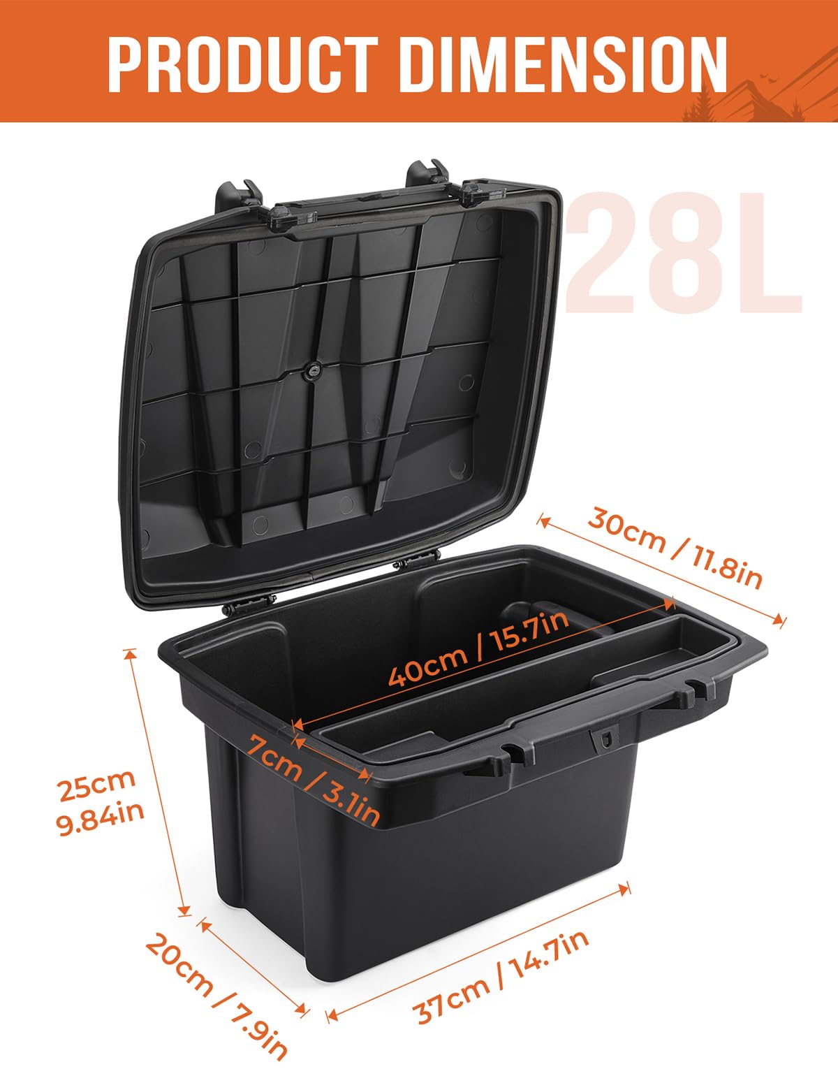 KEMIMOTO UTV Bed Storage Box - 7.4 Gallon Waterproof Lockable Cargo Organizer for Can-Am Defender & Defender MAX (2016-2025) | Heavy-Duty Trunk Bin with Easy Installation | Perfect for Off-Road Adventures, Hunting Gear Storage & Camping Equipment Organization