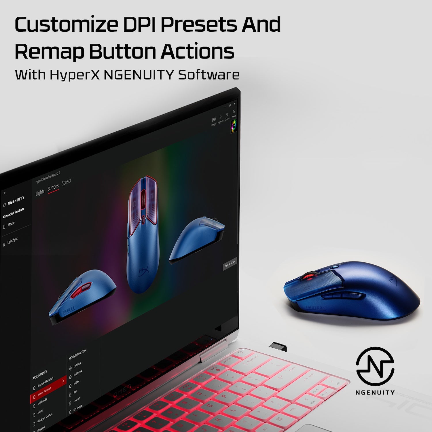HyperX Pulsefire Haste 2 S Wireless Gaming Mouse - Lightweight 59g, 26000 DPI, 100h Battery - Perfect for FPS, MOBA & Esports Gaming