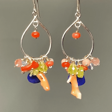 Blue Lapis Branch Coral Hoop Earrings - Sterling Silver Jewelry for Women, Boho Chic Dangle Earrings for Party, Wedding & Everyday Wear