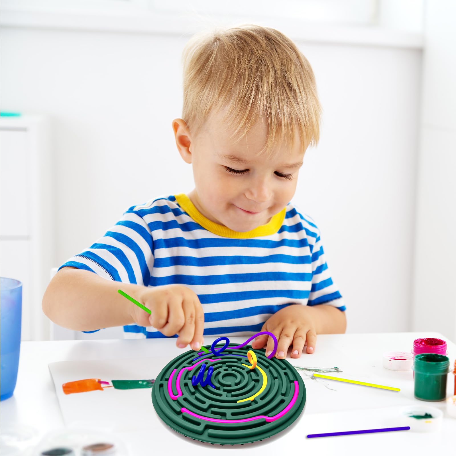 Sensory Fidget Board - Silicone Stress Relief Toy for Anxiety, ADHD & Autism - Calming Sensory Products for Kids 3+ & Adults - 12 Strings Fidget Pad (Green) - Perfect for Home, Office & Travel Relaxation