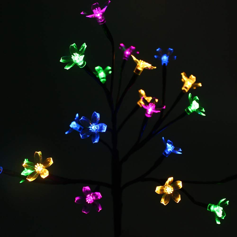 20 LED Solar Cherry Blossom Lights Outdoor Waterproof - Multi-Color Solar Powered Garden Lights for Pathway, Yard & Patio Decor - Romantic Ambiance Lighting for Weddings & Outdoor Parties