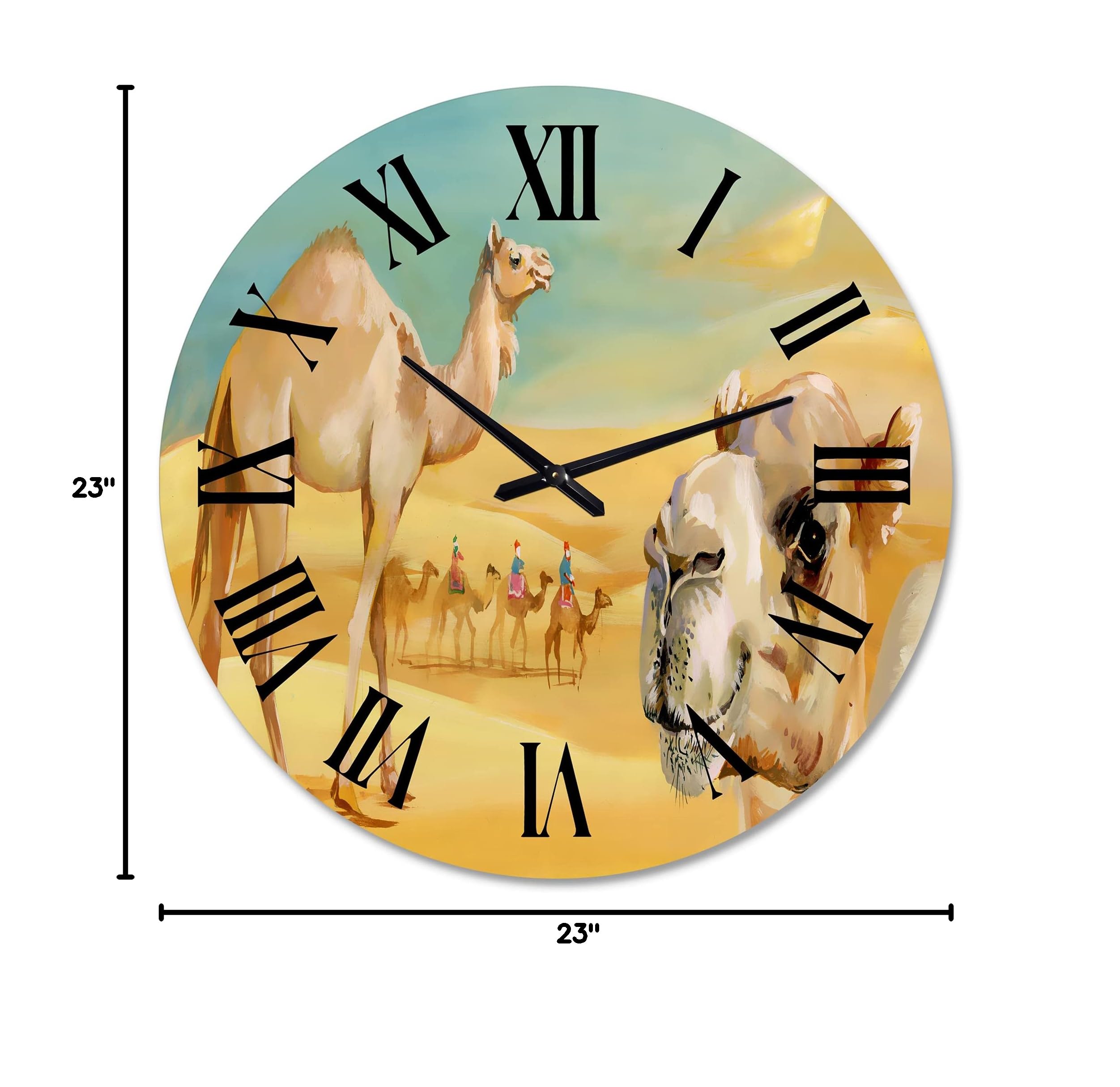 DesignQ Farmhouse Wall Clock 'Camels in The Desert' - Large Animal Wall Art for Bedroom, Living Room, and Office Decor