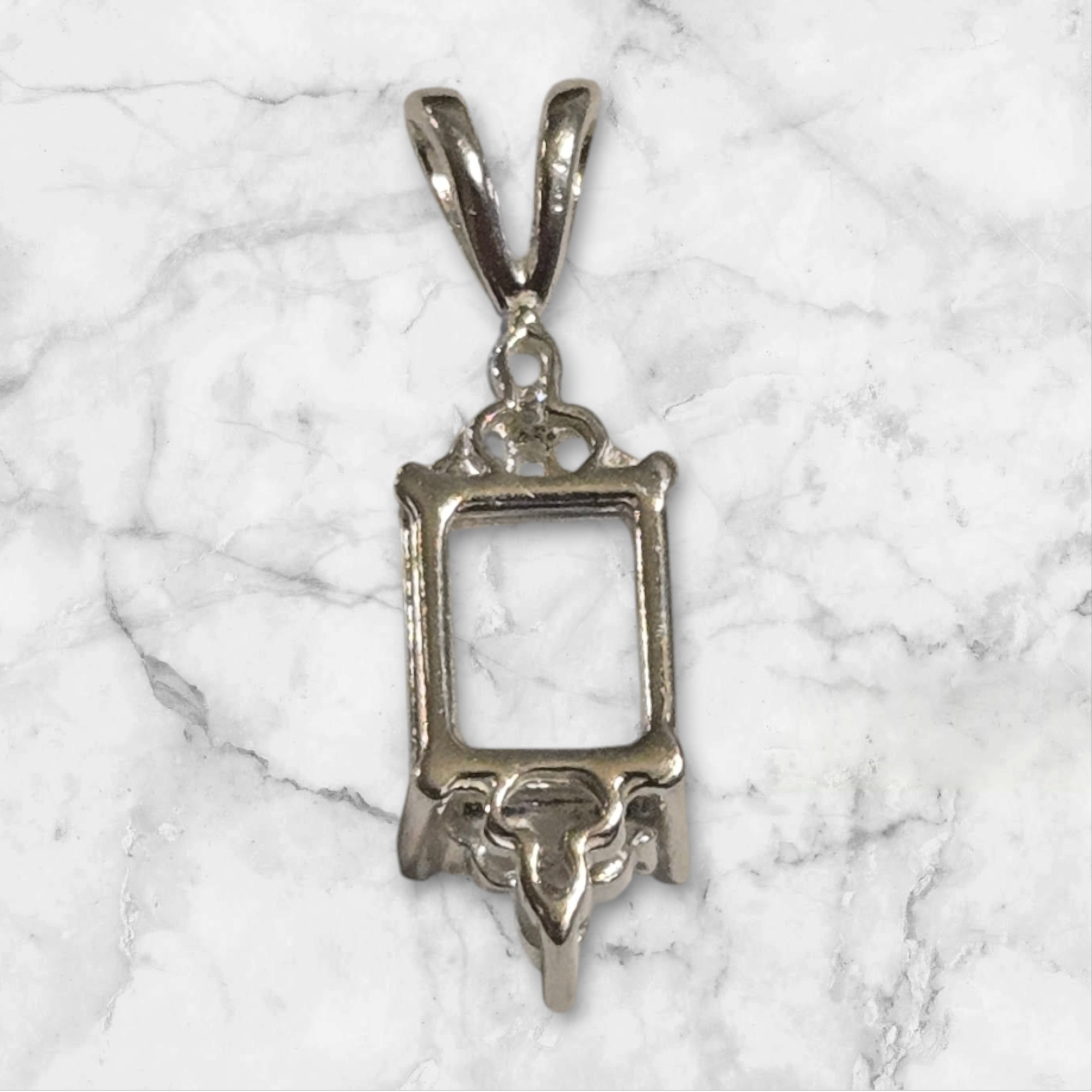 10x8mm & 18x13mm Emerald Cut Sterling Silver or 14K Gold Pendant Setting with 6 Accent Stones | Handcrafted in USA | Perfect for Birthdays, Anniversaries & Special Occasions