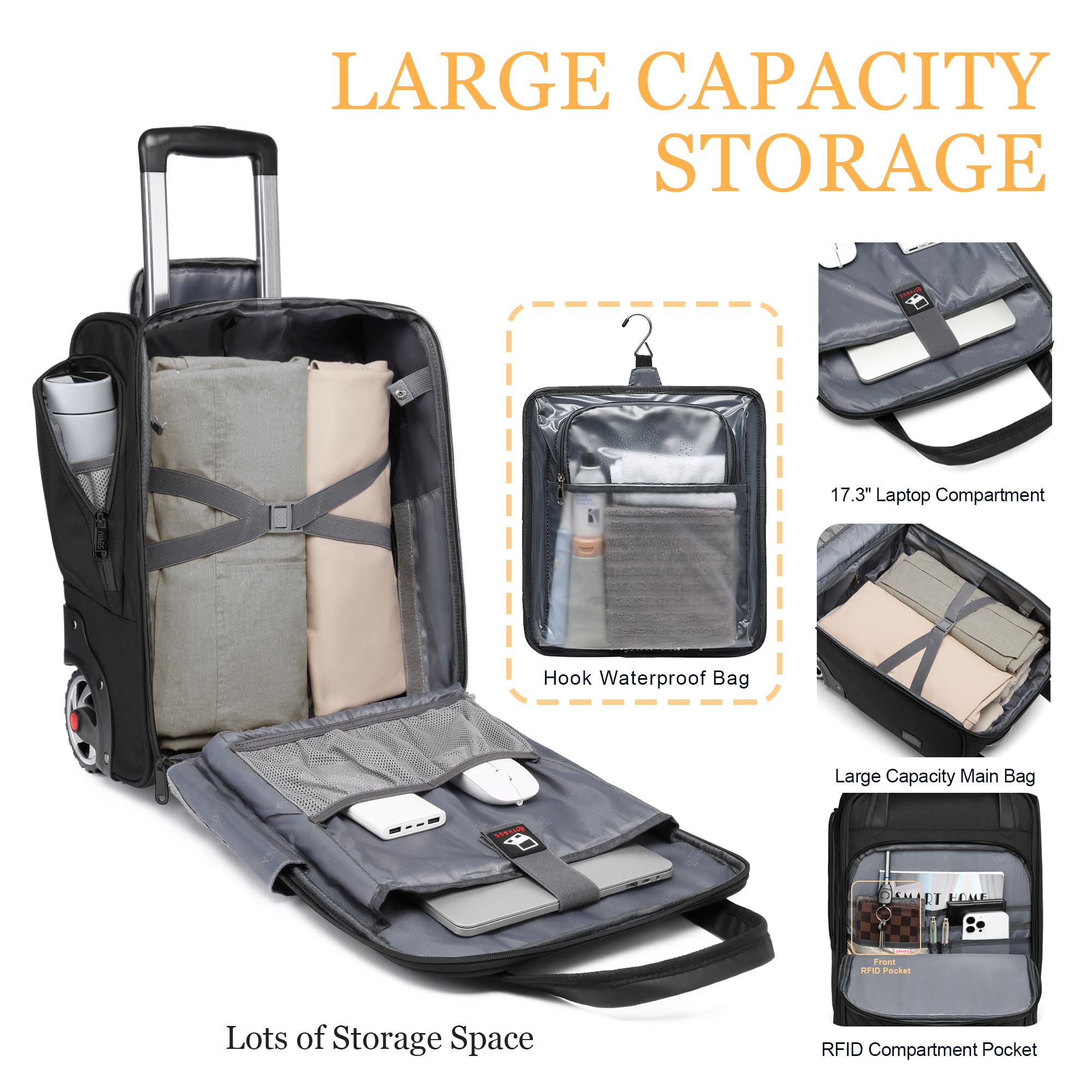 18 Inch Carry-On Underseat Luggage with Wheels - Lightweight Softside Suitcase for Air Travel, Business & Overnight Trips - Perfect for Women's Business Travel & Weekend Getaways