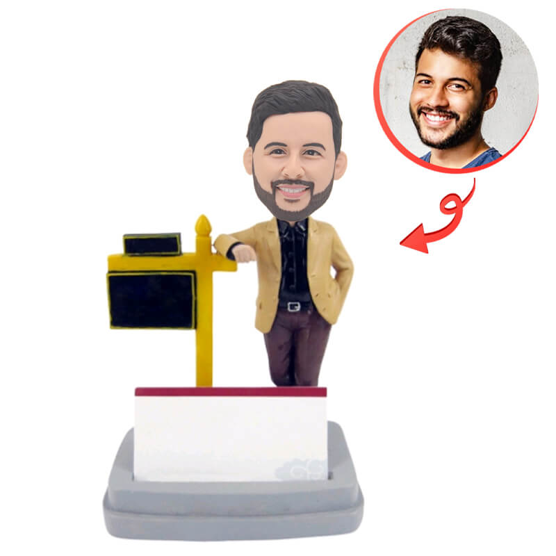 Custom Real Estate Agent Bobblehead - Personalized Business Card Stand - Perfect for Office Decor, Client Gifts & Marketing Promotions