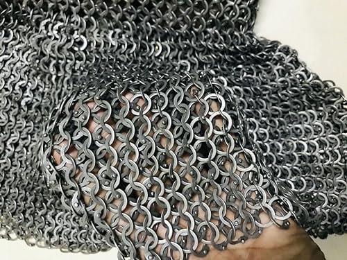 Medieval Riveted Chainmail Shirt - 9mm Flat Rings 18 Gauge Steel Armor - Historical Reenactment LARP Costume - Oil Finished Iron Round Riveted with Flat Washer - Perfect for Renaissance Faires, Cosplay & Medieval Battles (Large Size)