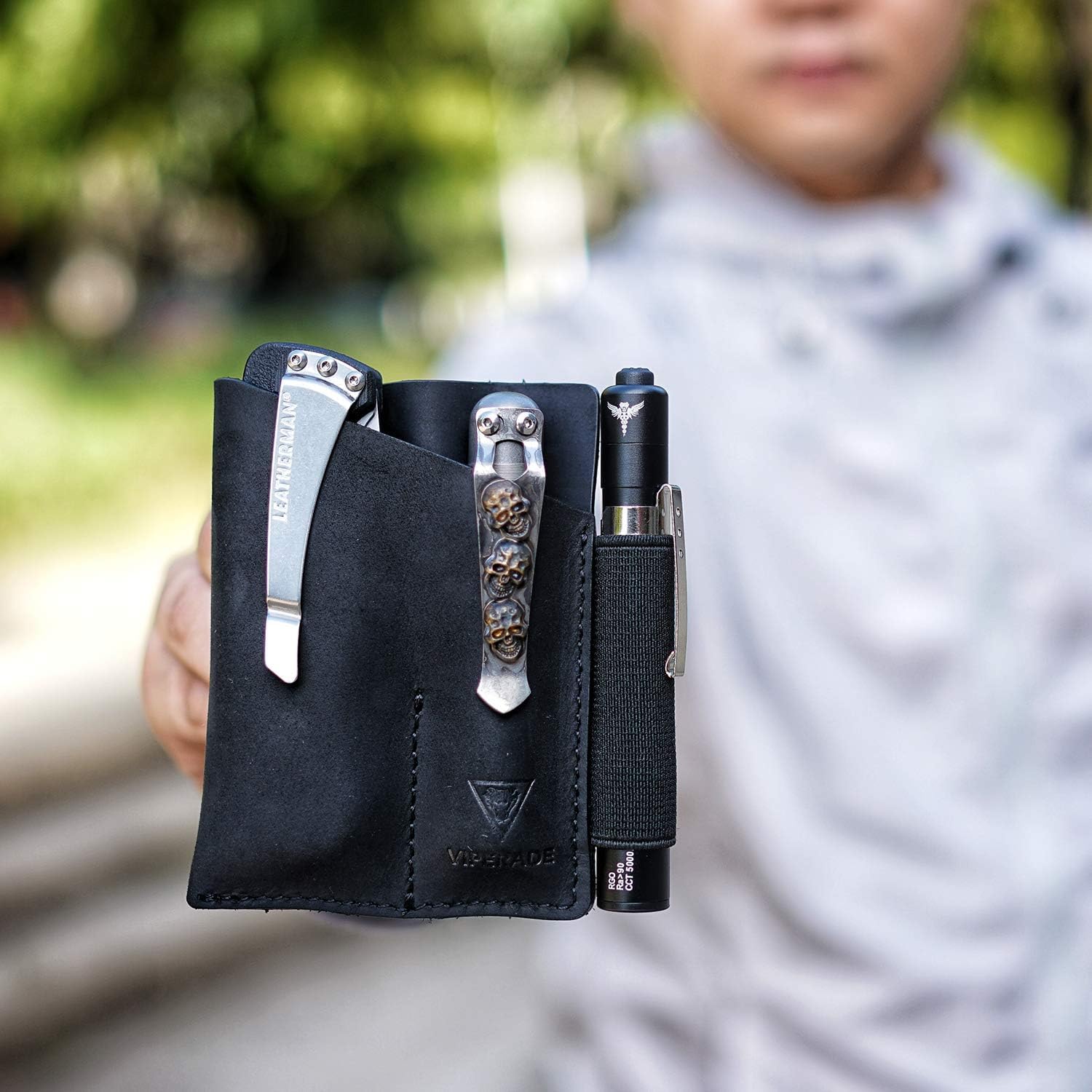 Viperade PJ12 Leather EDC Pocket Organizer - Belt Holster for Multitool, Flashlight & Knife with Pen Loop & Clip | Perfect for Outdoor, Camping & Everyday Carry (EDC) Gear Organization