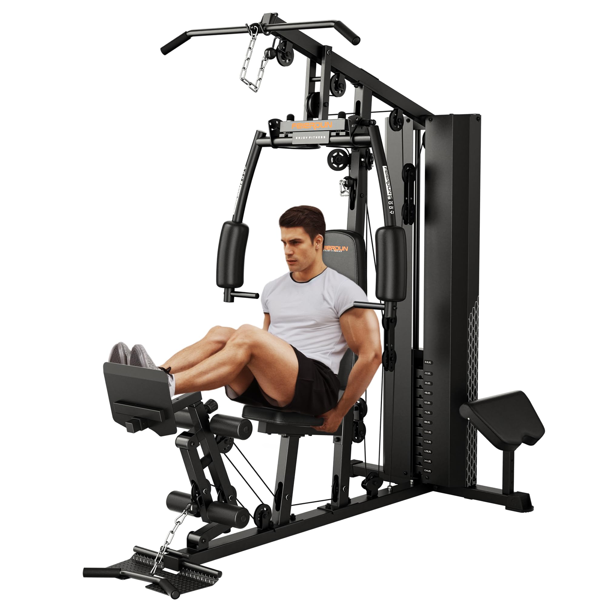 Multi-Functional Home Gym Equipment with Leg Press & Preacher Curl - Full Body Workout System with Pulley for Strength Training | Perfect for Small Spaces, Home Fitness & Muscle Building