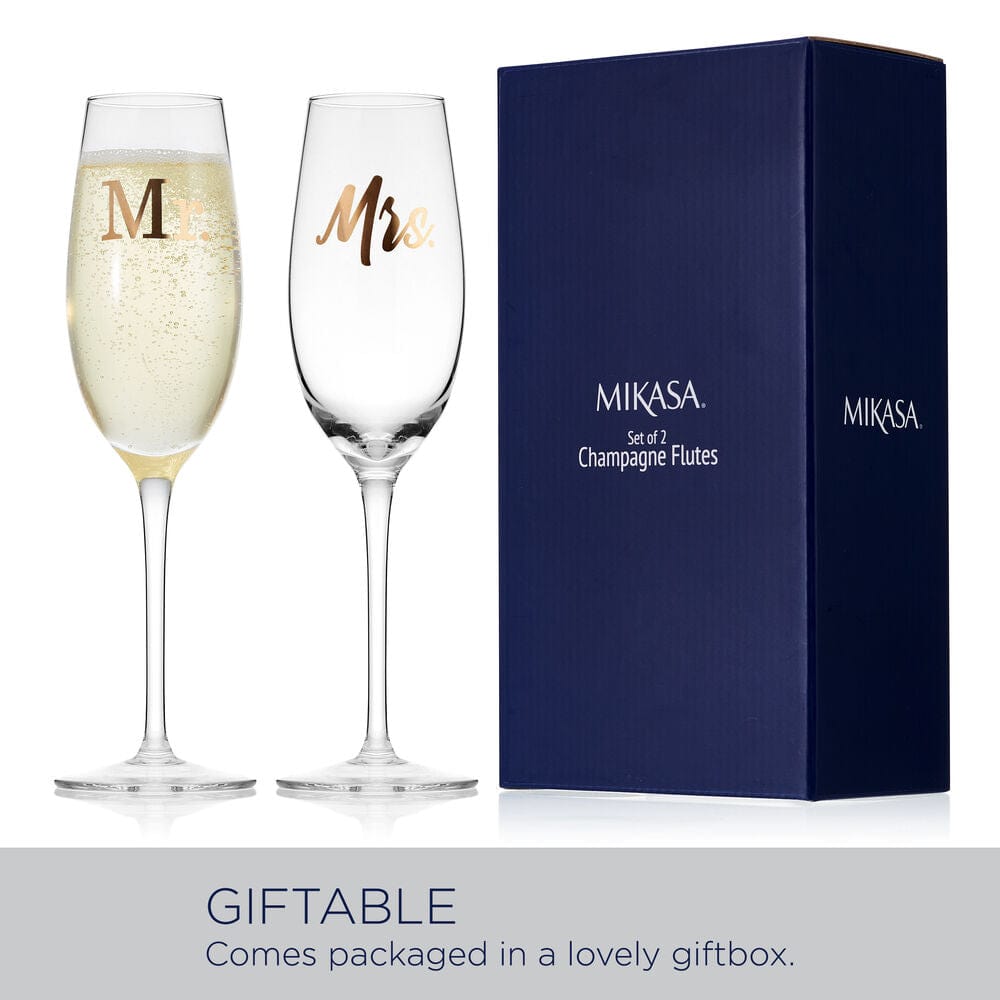 Elegant Mr. & Mrs. Wedding Champagne Flutes Set of 2 - Crystal Clear Toasting Glasses for Anniversary, Bridal Shower & Romantic Celebrations