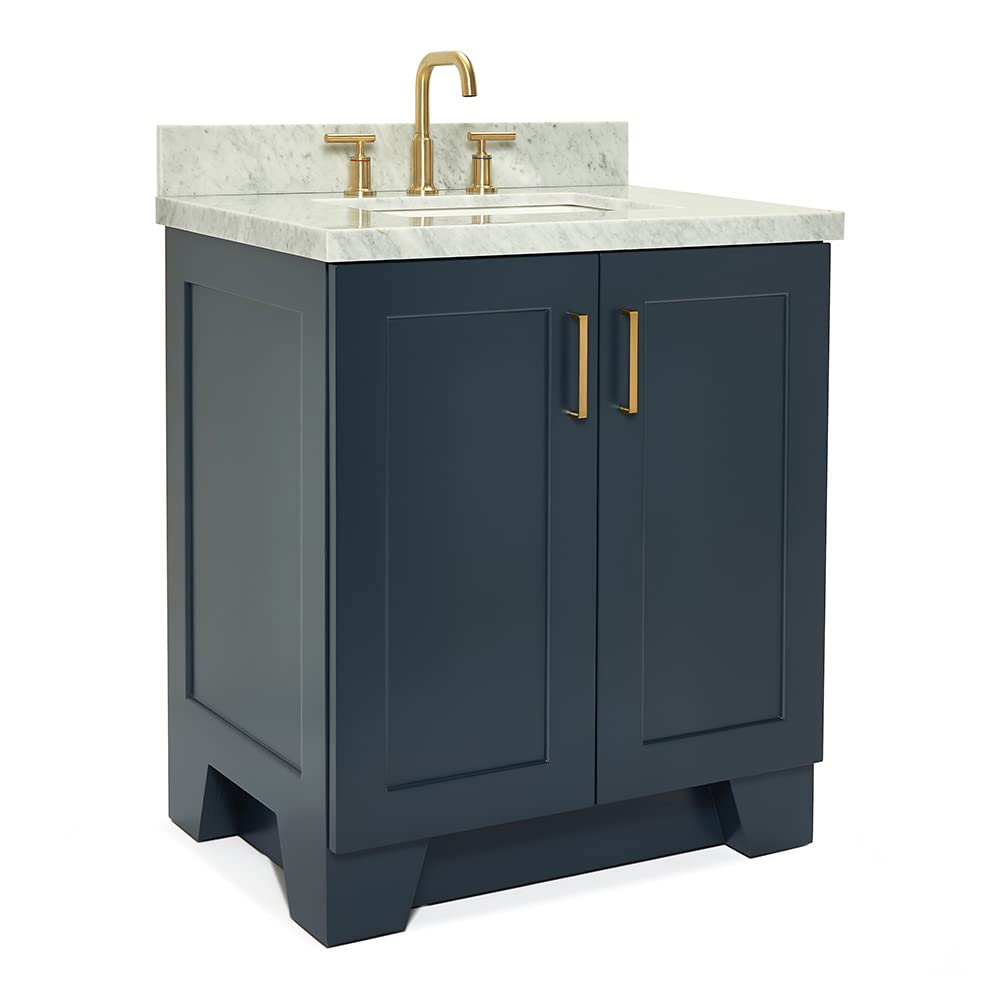 Midnight Blue Bathroom Vanity with Sink - Solid Wood Cabinet & Marble Top for Modern Bathrooms
