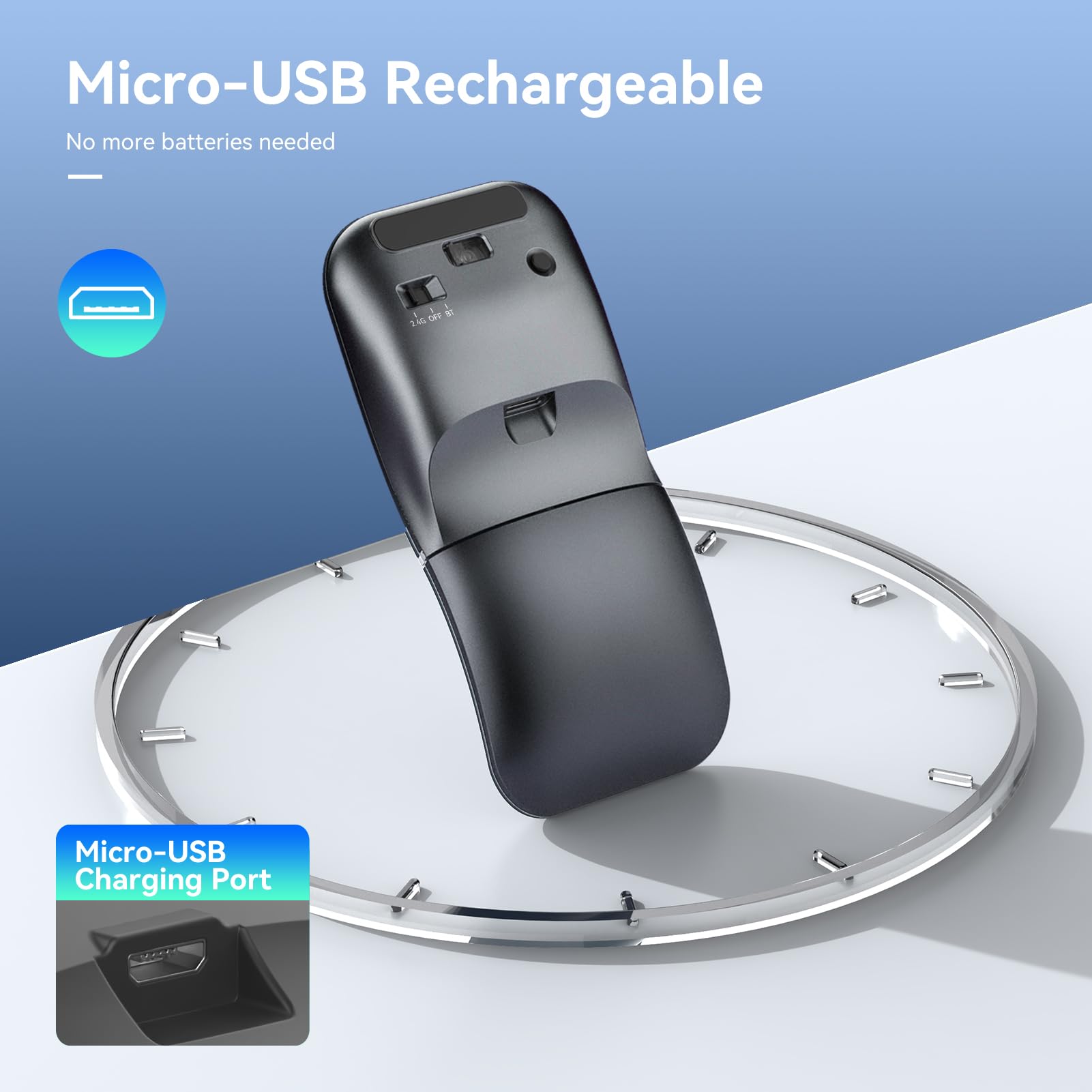 Wireless Bluetooth Arc Mouse for Laptop & PC - Rechargeable USB Slim Ergonomic Mouse with Adjustable DPI (800/1200/1600) for MacBook, Chromebook, Lenovo - Perfect for Office Work, Travel & Home Use