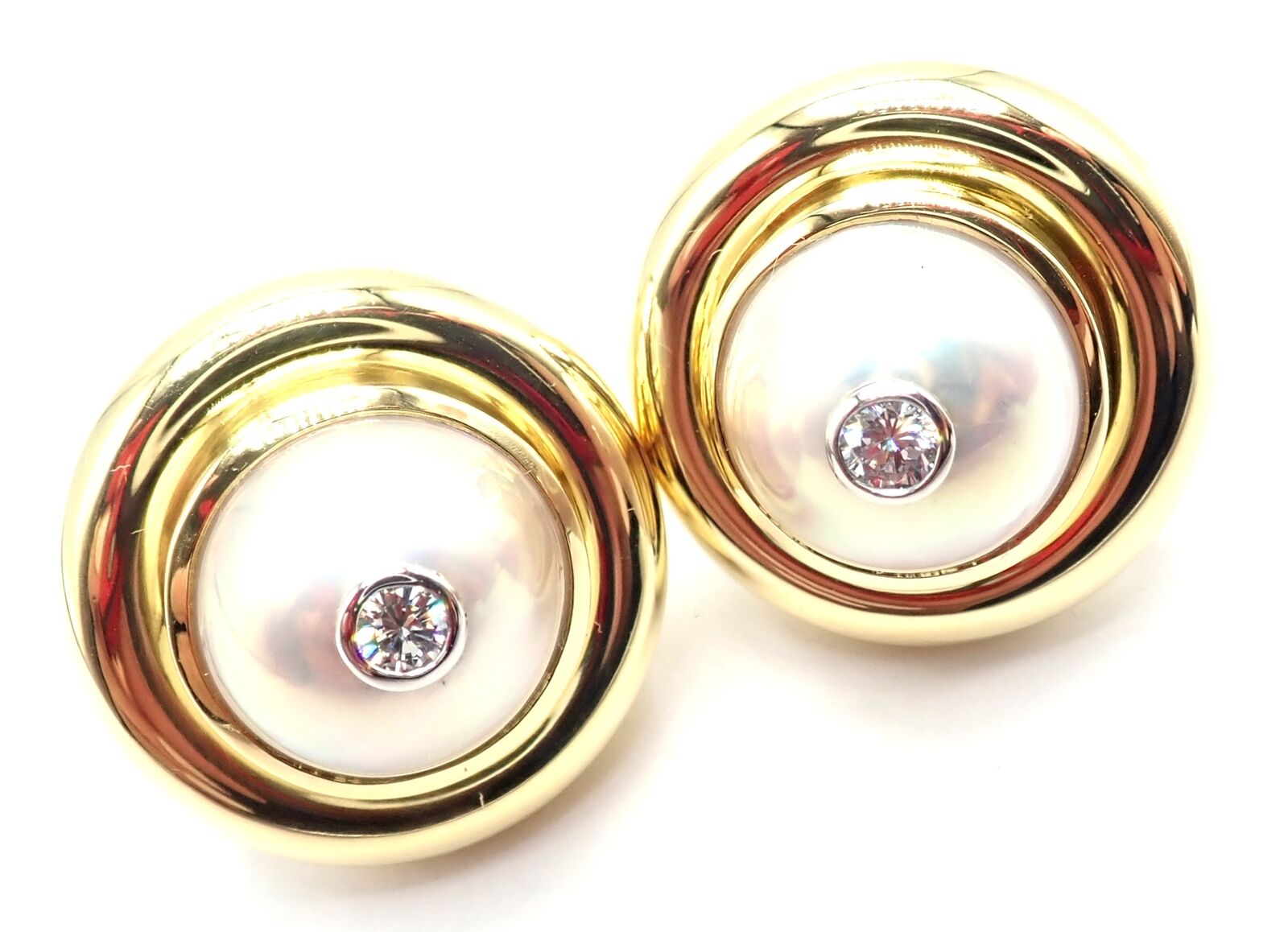 Authentic Tiffany & Co Picasso 18k Yellow Gold Diamond Mabe Pearl Earrings - Luxury Jewelry for Women, Perfect for Weddings, Anniversaries & Special Occasions