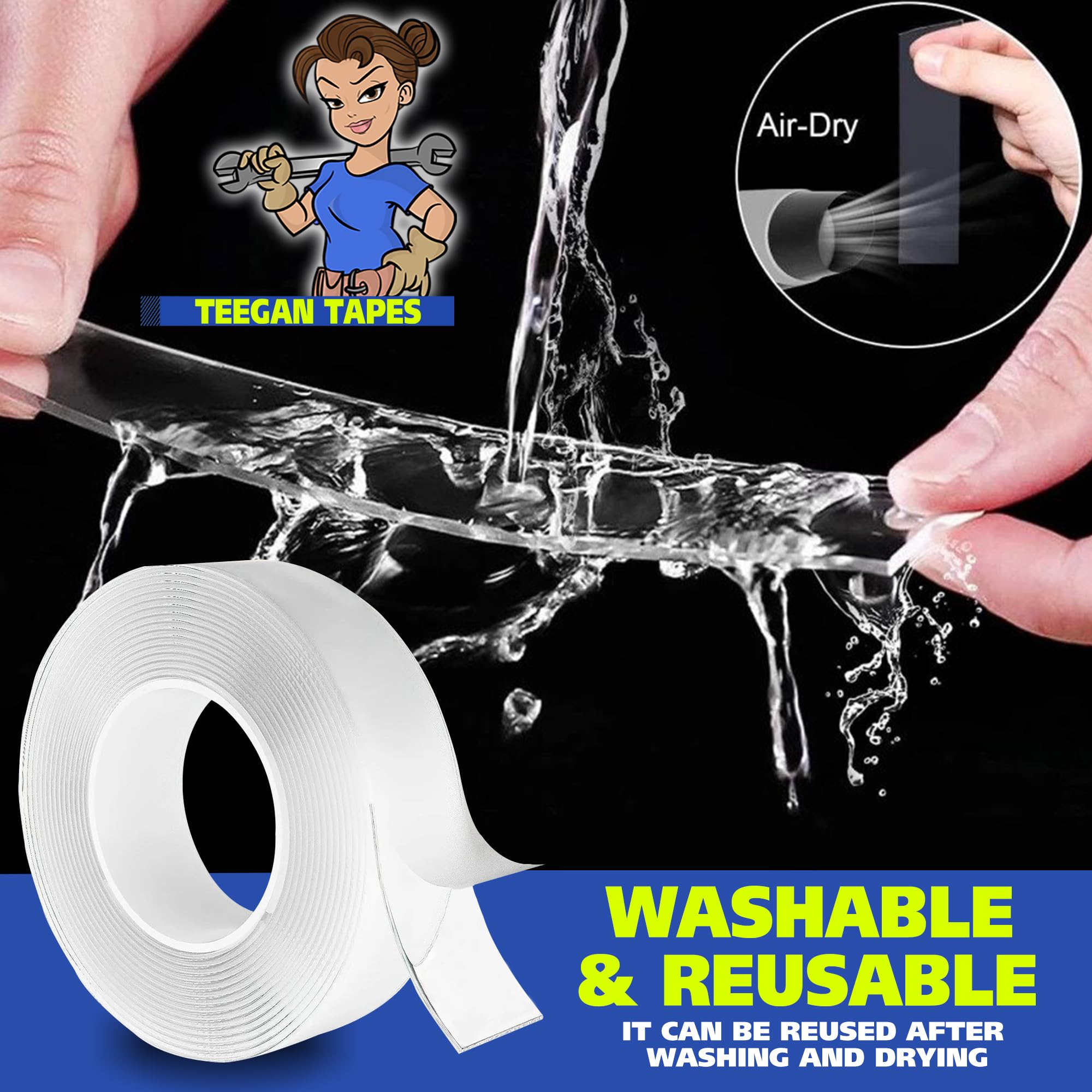 Space Tape - Heavy Duty Double Sided Adhesive Tape | 16 Ft Clear Nano Strong Bond for Crafts, Walls, Carpets | Removable & Reusable | Perfect for Home DIY, Office Organization & Car Interior Decoration