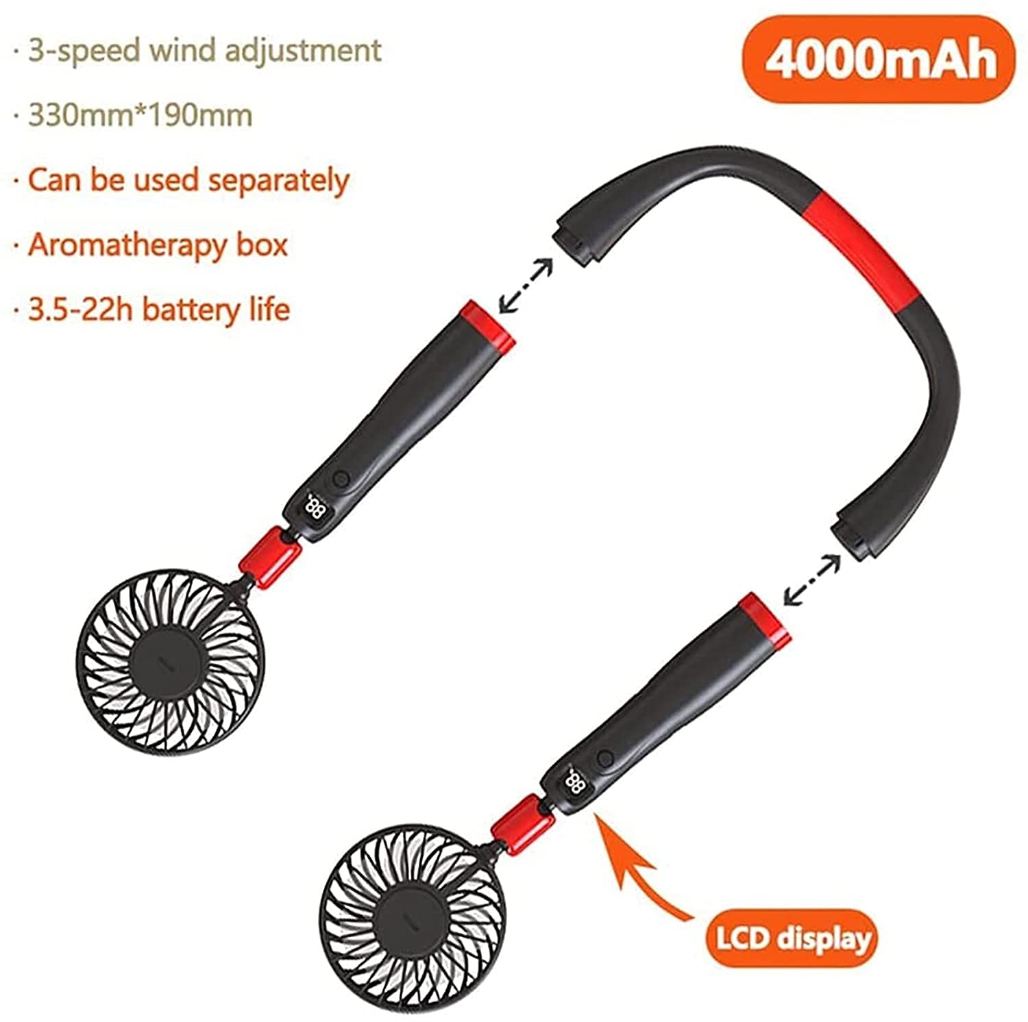 Hands Free Portable Neck Fan - Rechargeable USB Personal Cooling Fan with 3 Speed Levels, Lightweight for Home, Office, Travel, Gym & Outdoor Activities (Black) - Stay Cool While Working, Exercising or Commuting