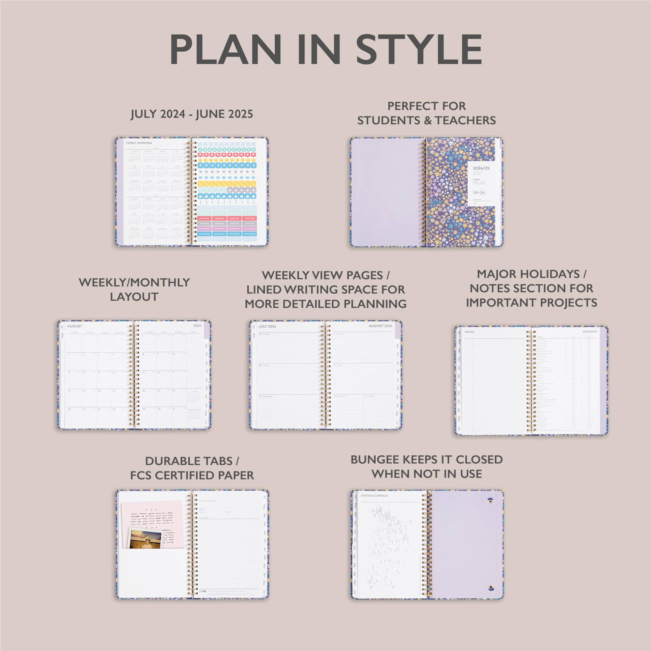 Blue Sky 2024-2025 Academic Planner - Weekly & Monthly Organizer, 5