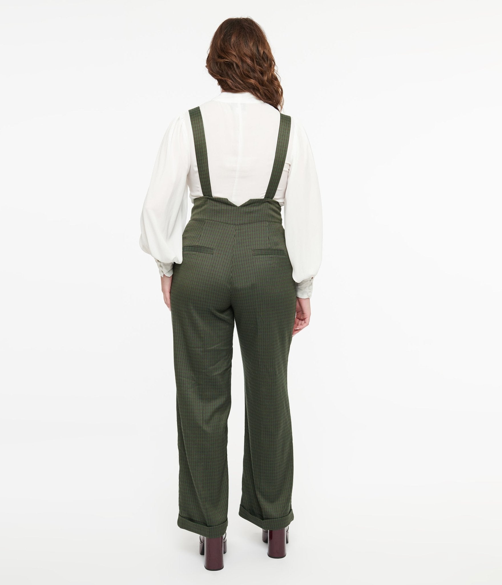 Vintage 1940s Green Check Jenny Trousers by Royal Monk - Retro High Waist Pants for Women, Casual Office Wear & Cosplay Costume