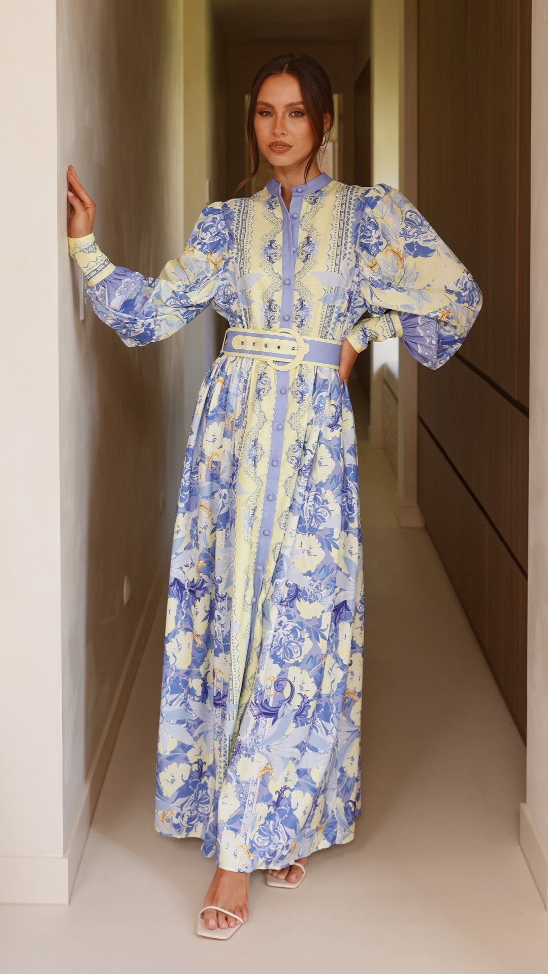 Kalliope Maxi Dress for Women - Flowy Blue & Yellow Floral Summer Dress - Perfect for Beach Vacations, Parties & Casual Outings