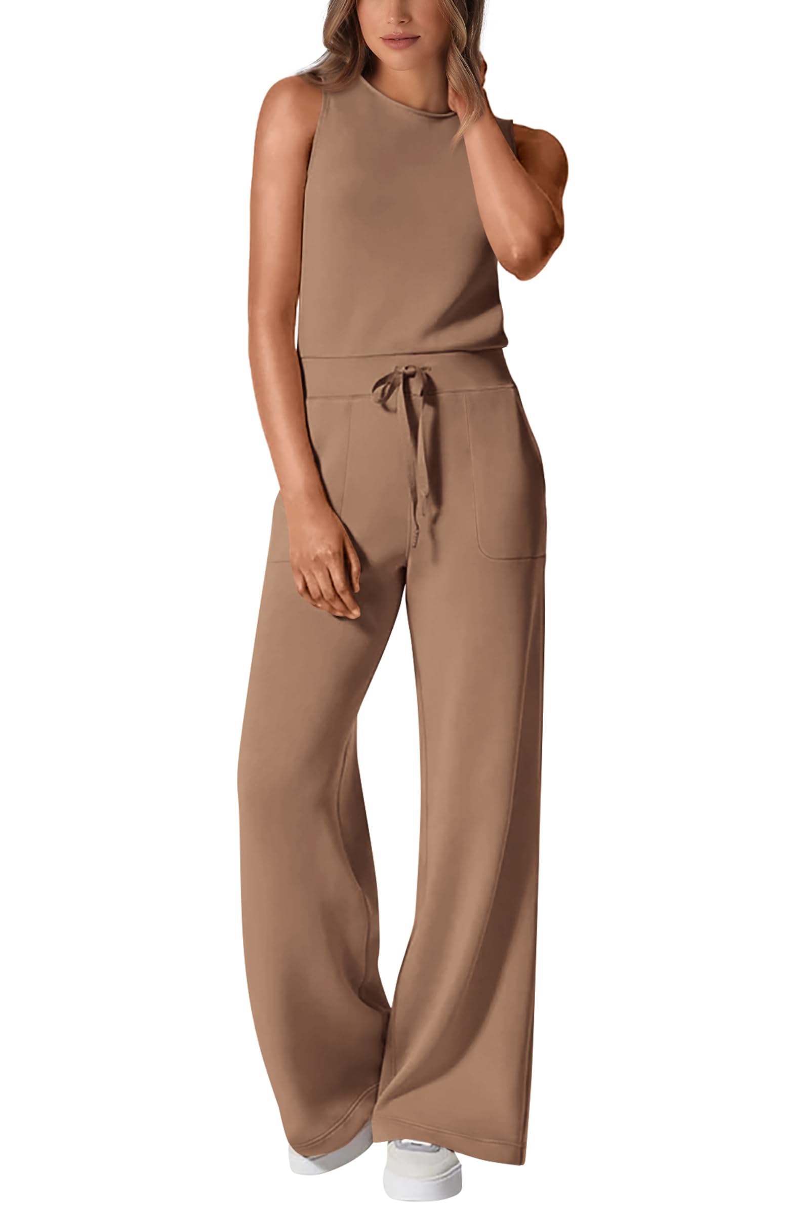 PRETTYGARDEN Women's Summer Casual Sleeveless Wide Leg Jumpsuit Romper - Breathable One Piece Outfit for Beach Vacation, Outdoor Activities & Daily Wear