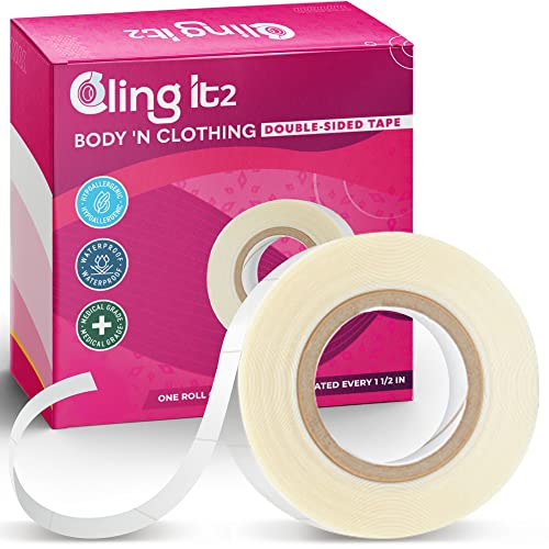 Cling IT2 Double Sided Tape for Clothes - Strong All Day Adhesive for Fashion & Body - No Residue Skin-Friendly Transparent Tape Made in USA - Perfect for Wardrobe Fixes, Hem Adjustments & Costume Securing