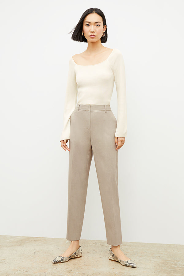 Mejia Washable Wool Twill Pants for Women - Natural Melange Color | Comfortable & Durable Office Wear & Travel Outfits