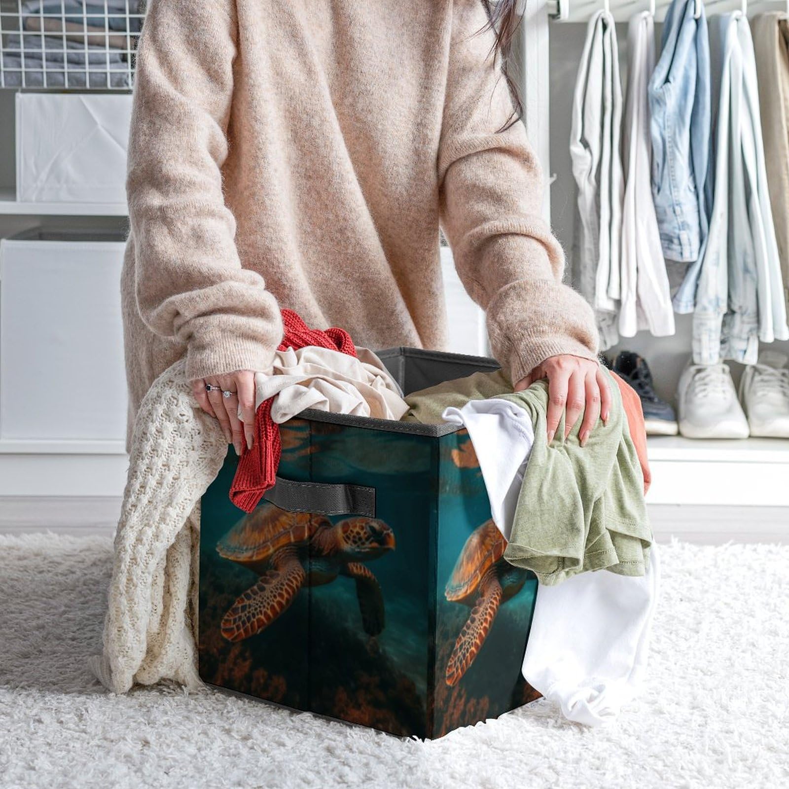 Collapsible Turtle Storage Bins with Handles - Organizing Baskets for Home & Office
