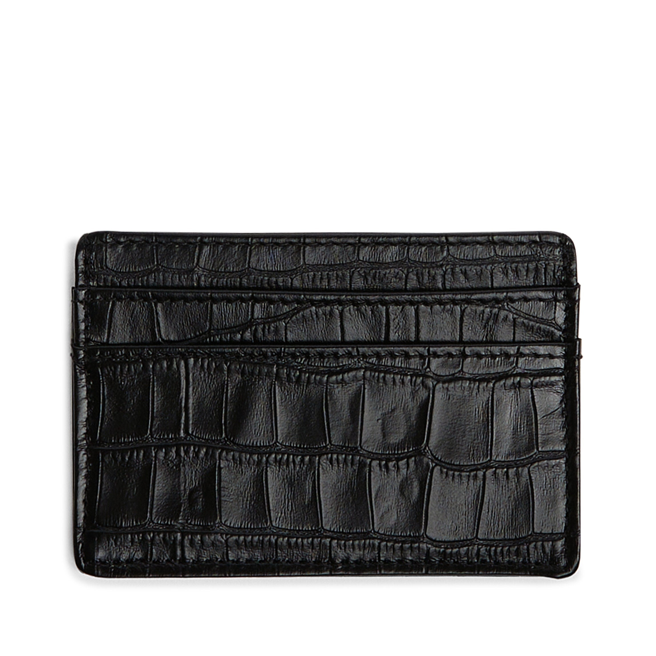 Slim RFID Blocking Leather Card Holder - Black Crocodile Embossed Wallet for Credit Cards & IDs | Perfect for Travel, Business & Everyday Use